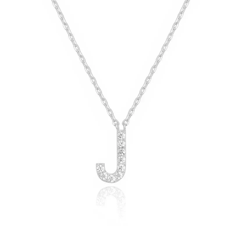 Paris Jewelry® 18K White Gold A-Z Alphabet Created White Sapphire Necklace Initial Plated