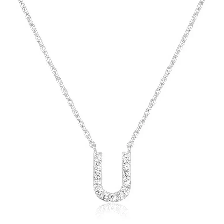 Paris Jewelry® 18K White Gold A-Z Alphabet Created White Sapphire Necklace Initial Plated