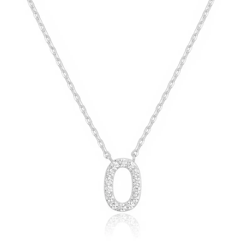 Paris Jewelry® 18K White Gold A-Z Alphabet Created White Sapphire Necklace Initial Plated