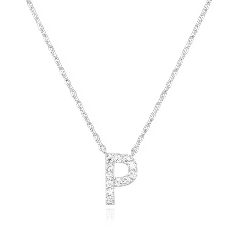 Paris Jewelry® 18K White Gold A-Z Alphabet Created White Sapphire Necklace Initial Plated