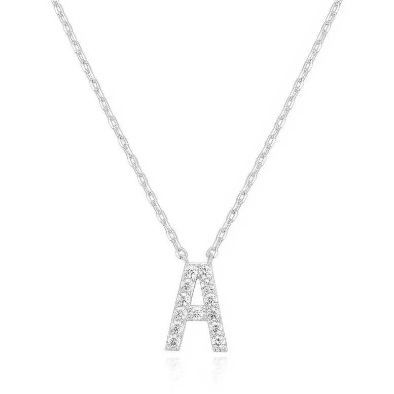 Paris Jewelry® 18K White Gold A-Z Alphabet Created White Sapphire Necklace Initial Plated