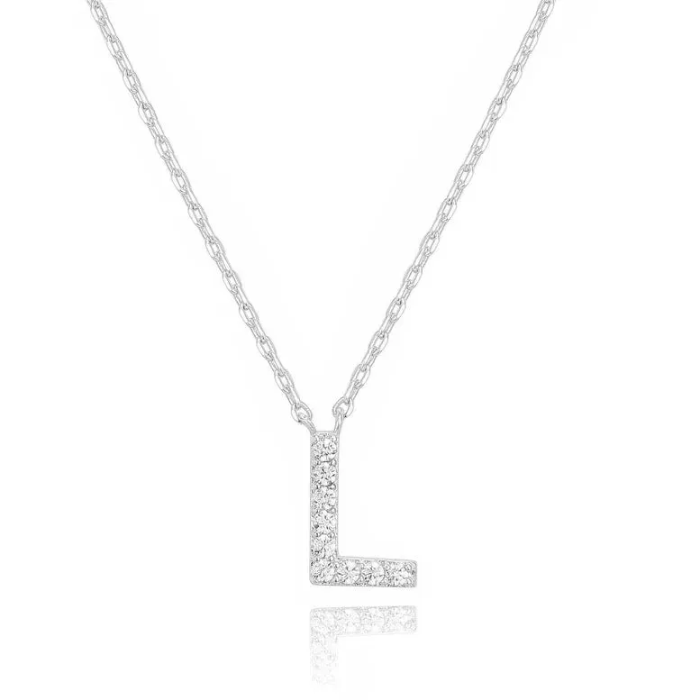 Paris Jewelry® 18K White Gold A-Z Alphabet Created White Sapphire Necklace Initial Plated