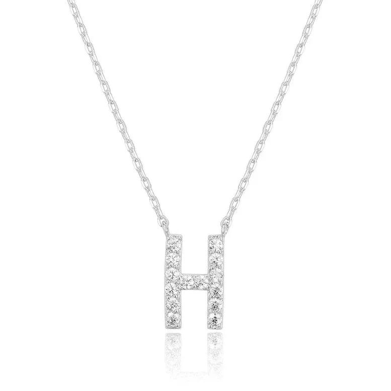 Paris Jewelry® 18K White Gold A-Z Alphabet Created White Sapphire Necklace Initial Plated