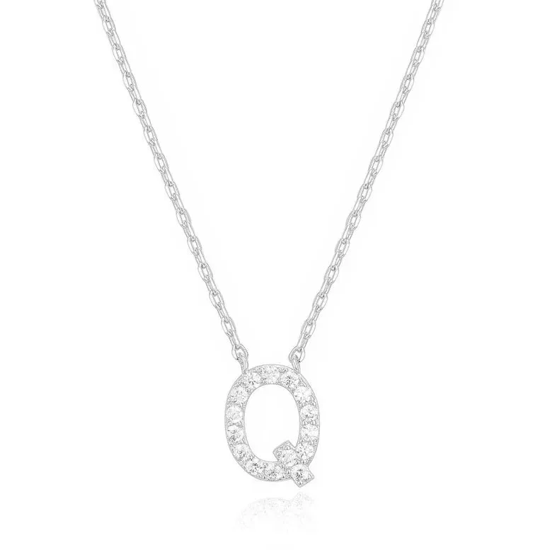 Paris Jewelry® 18K White Gold A-Z Alphabet Created White Sapphire Necklace Initial Plated