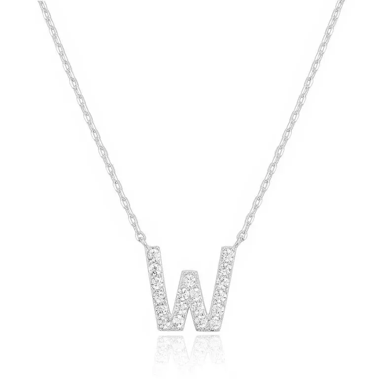 Paris Jewelry® 18K White Gold A-Z Alphabet Created White Sapphire Necklace Initial Plated