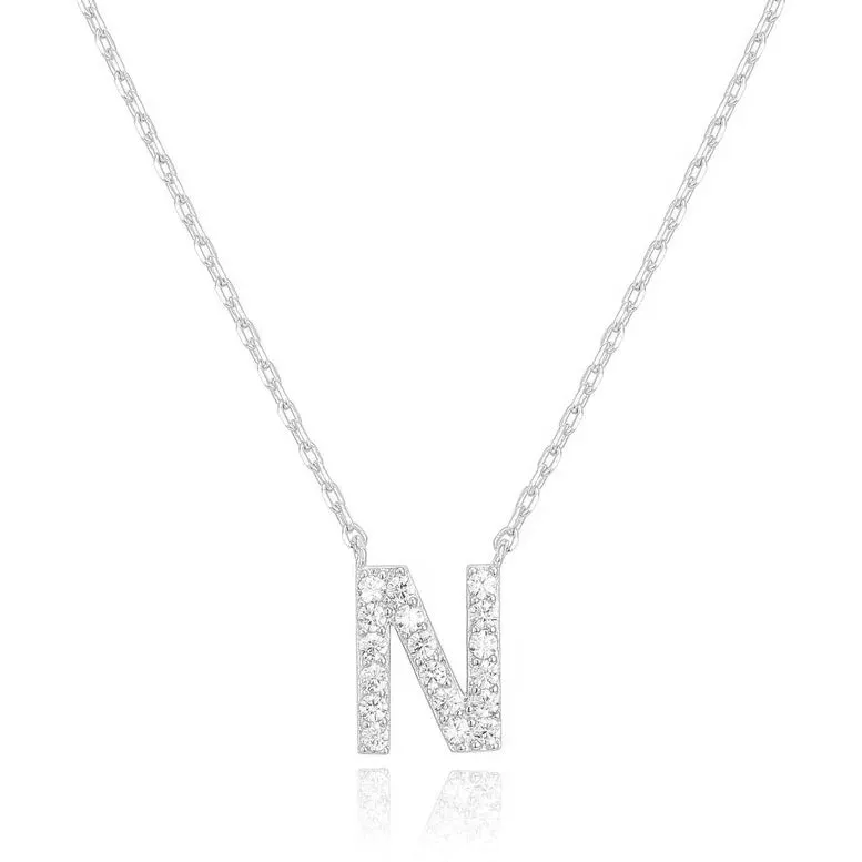 Paris Jewelry® 18K White Gold A-Z Alphabet Created White Sapphire Necklace Initial Plated