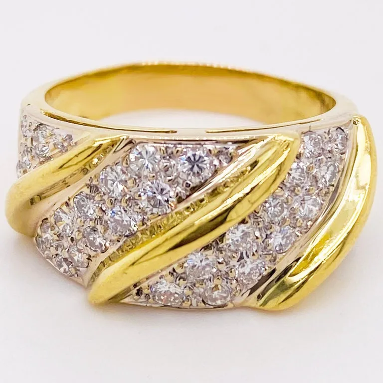 Pave Diamond & Gold Twist Band