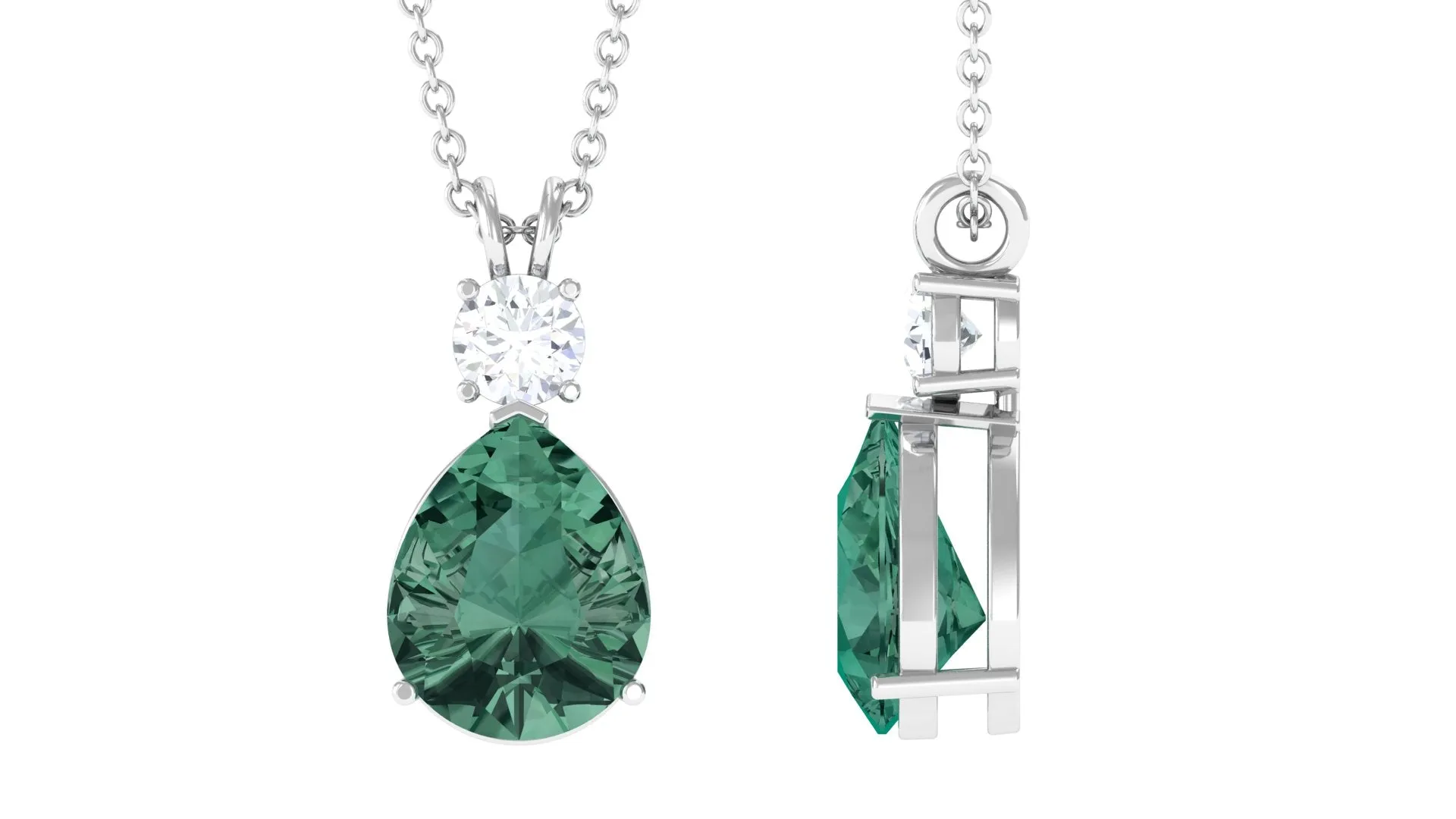 Pear Cut Created Green Sapphire Drop Pendant Necklace