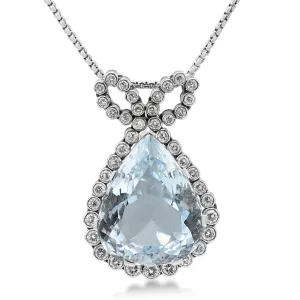 Pear Shaped Aquamarine & Diamond Pendant Necklace