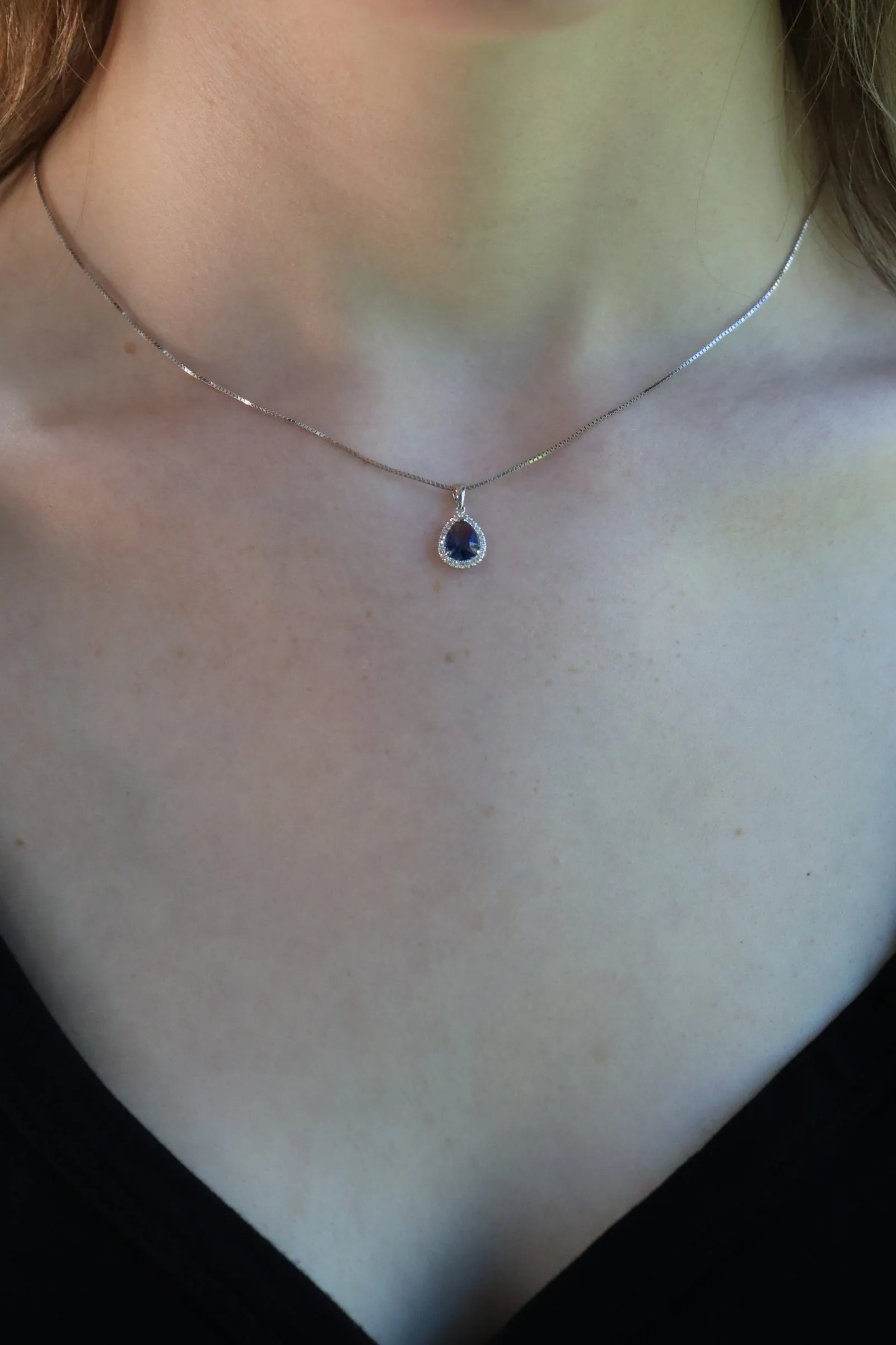 Pear Shaped Yogo Sapphire Halo Necklace