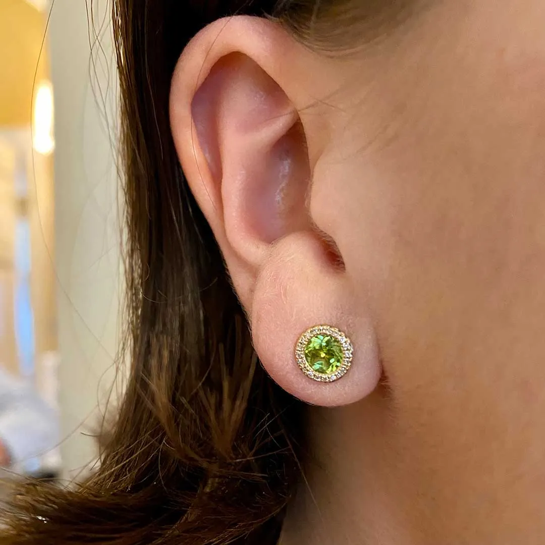 Peridot & Diamond Halo 14K Yellow Gold Martini Stud Earrings