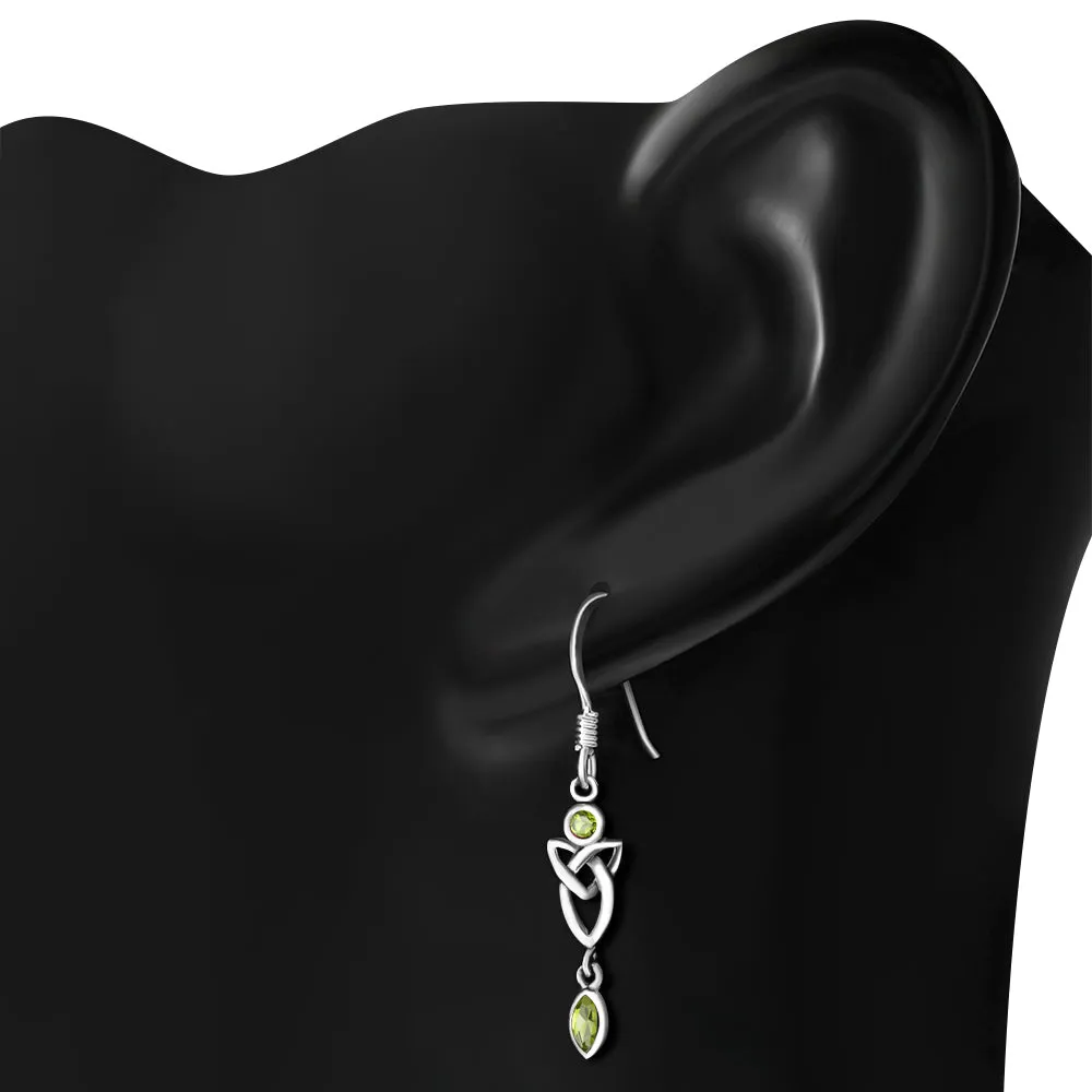 Peridot CZ Long Trinity Knot Sterling Silver Earrings