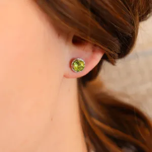 Peridot   Diamond Halo Studs