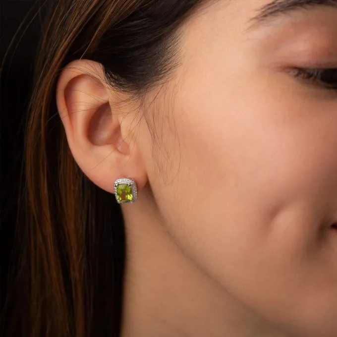 Peridot Halo Studs