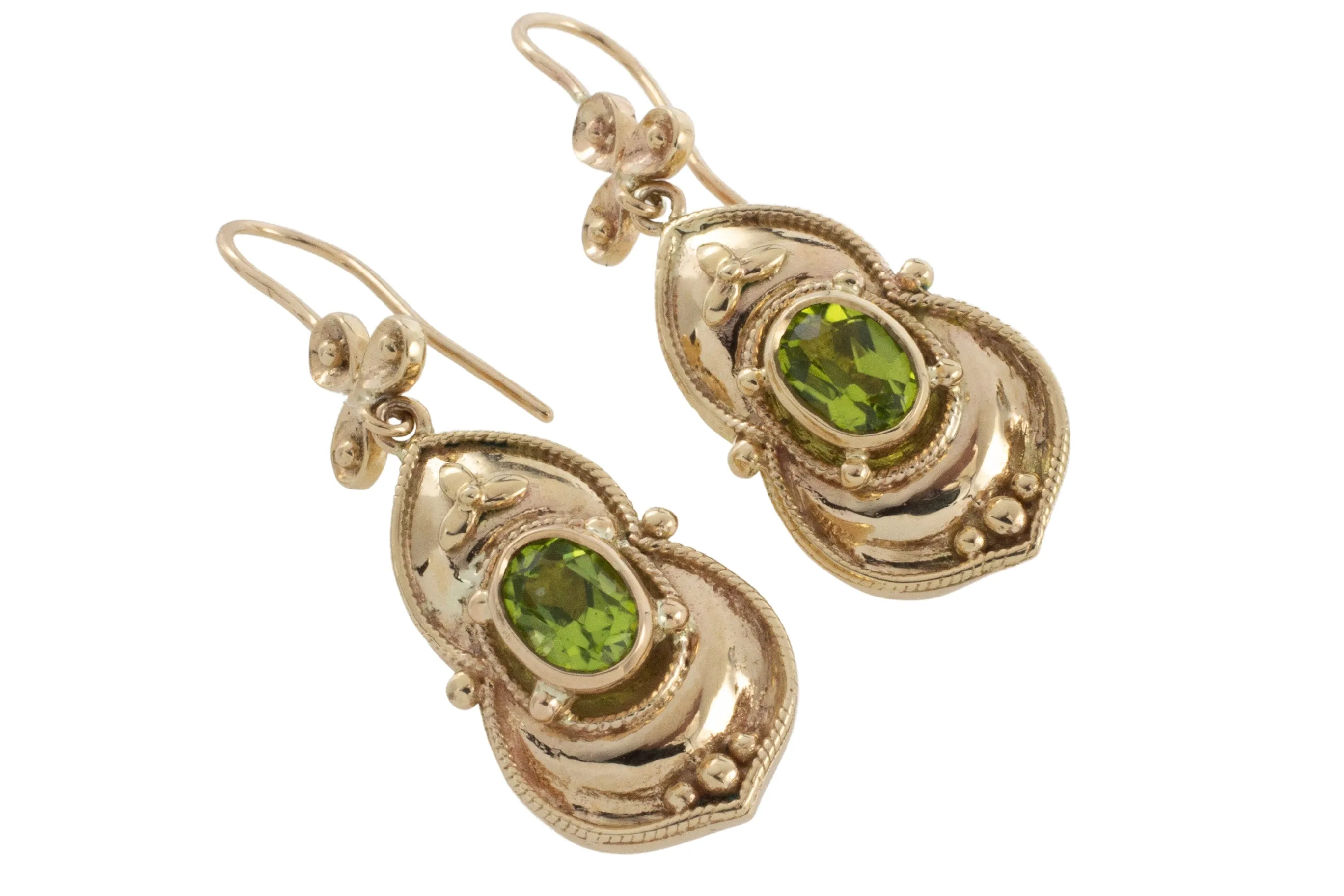 Peridot pendant earrings in 15 carat gold