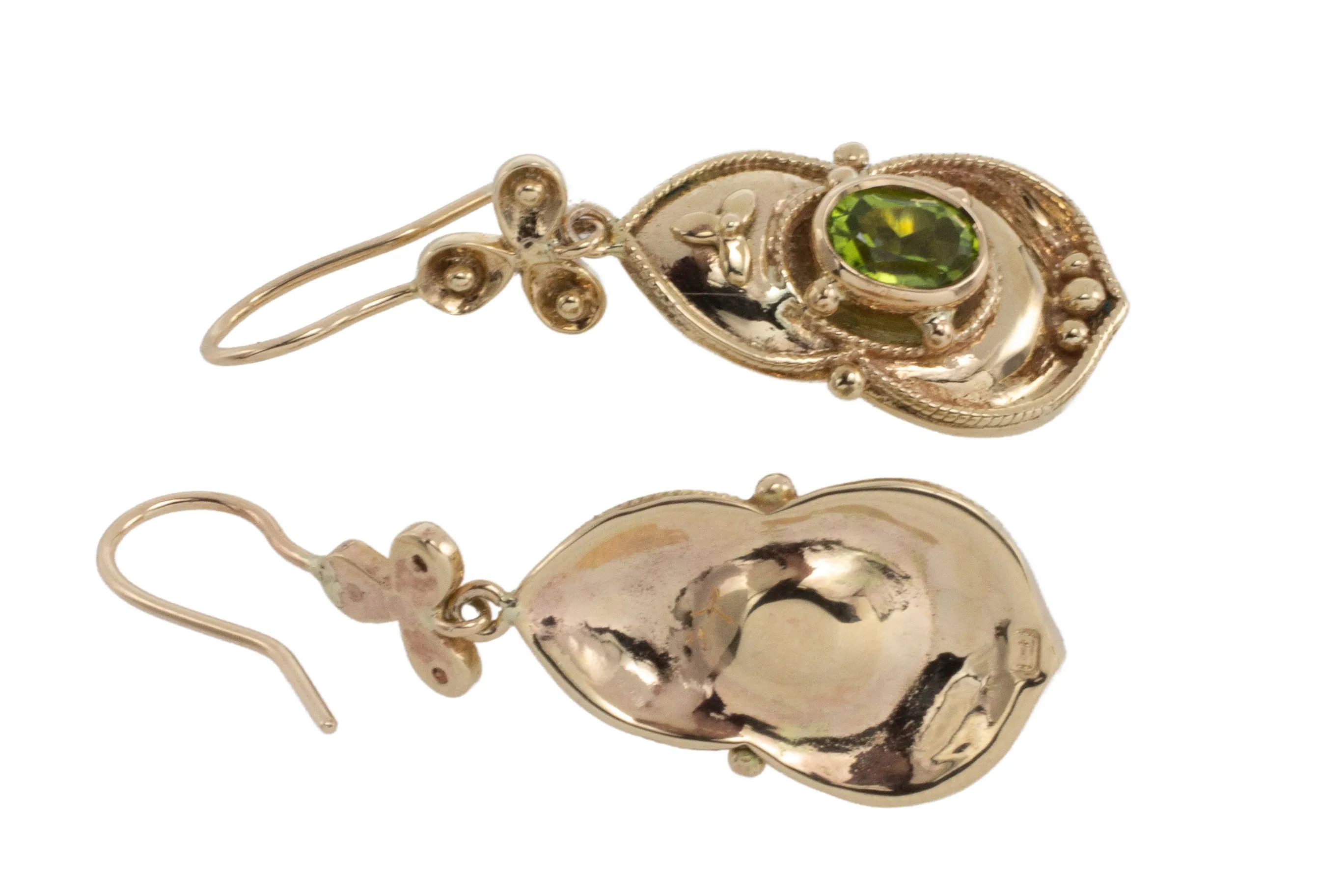 Peridot pendant earrings in 15 carat gold