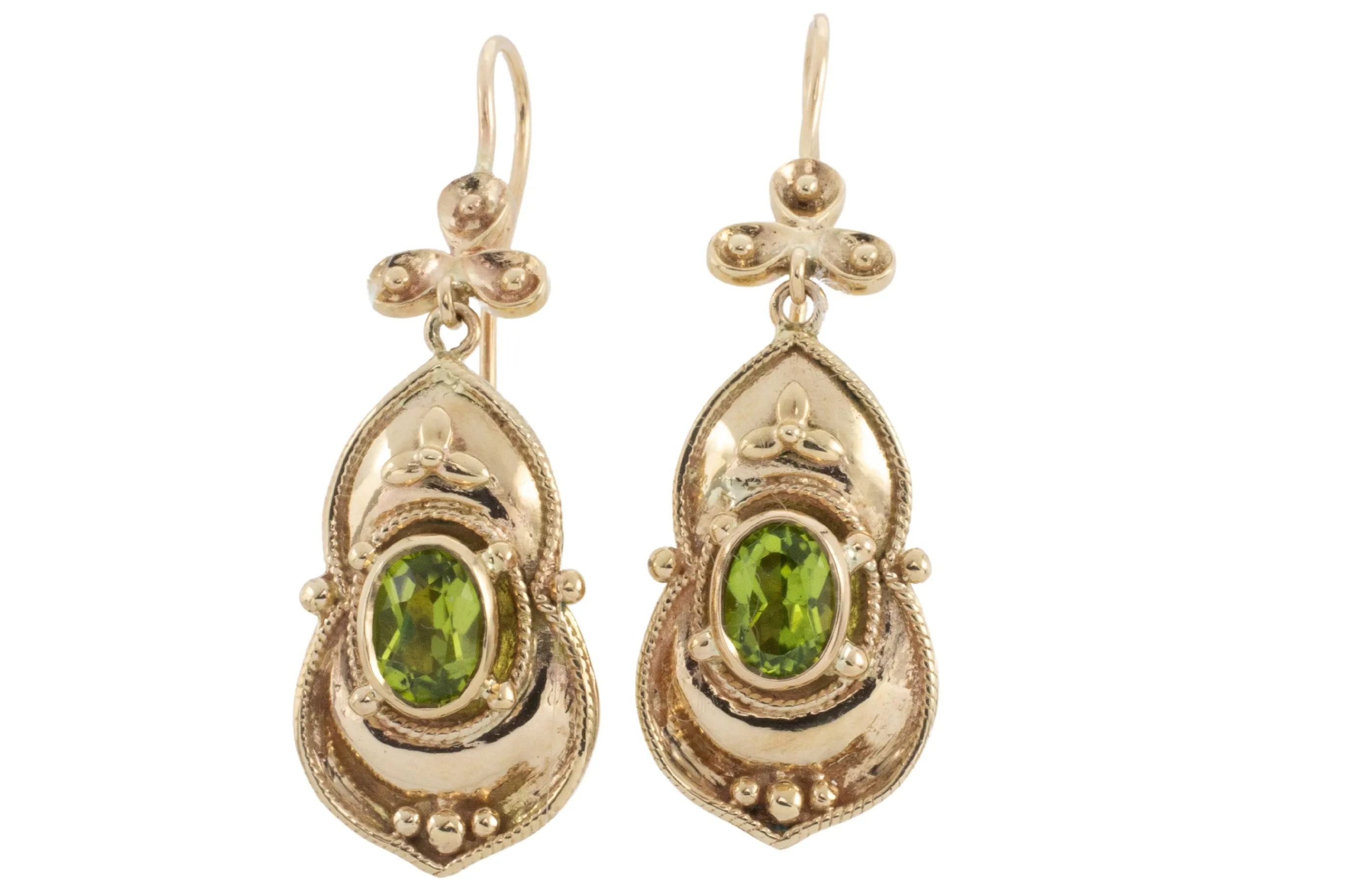 Peridot pendant earrings in 15 carat gold