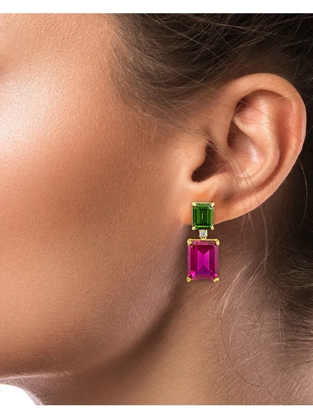 Pink and Peridot Two Tone Earrings