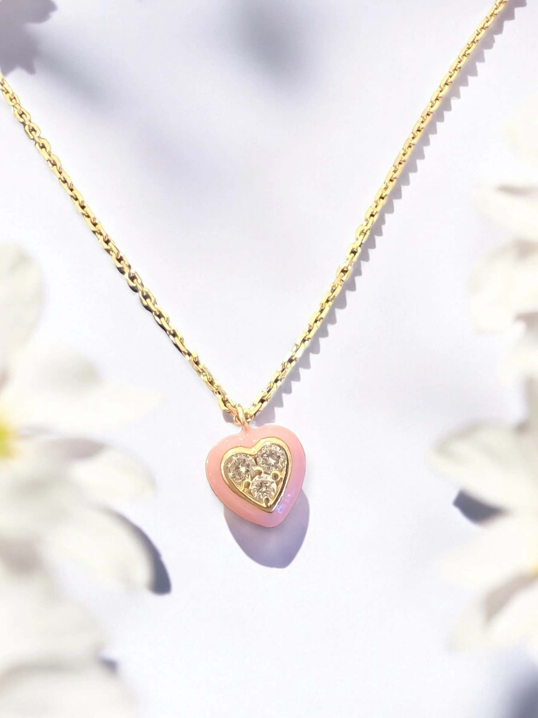 pink enamel and diamond heart necklace