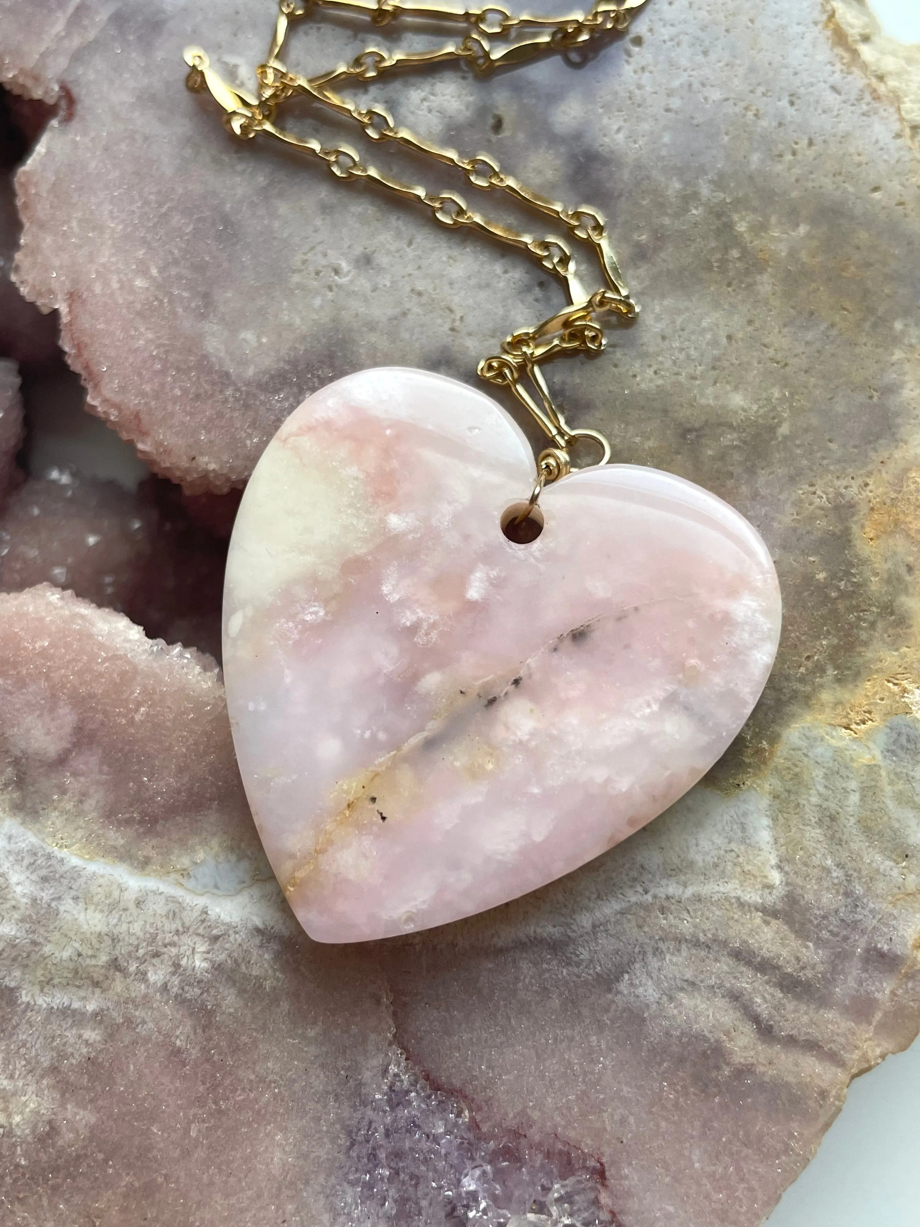 Pink opal heart pendant necklace