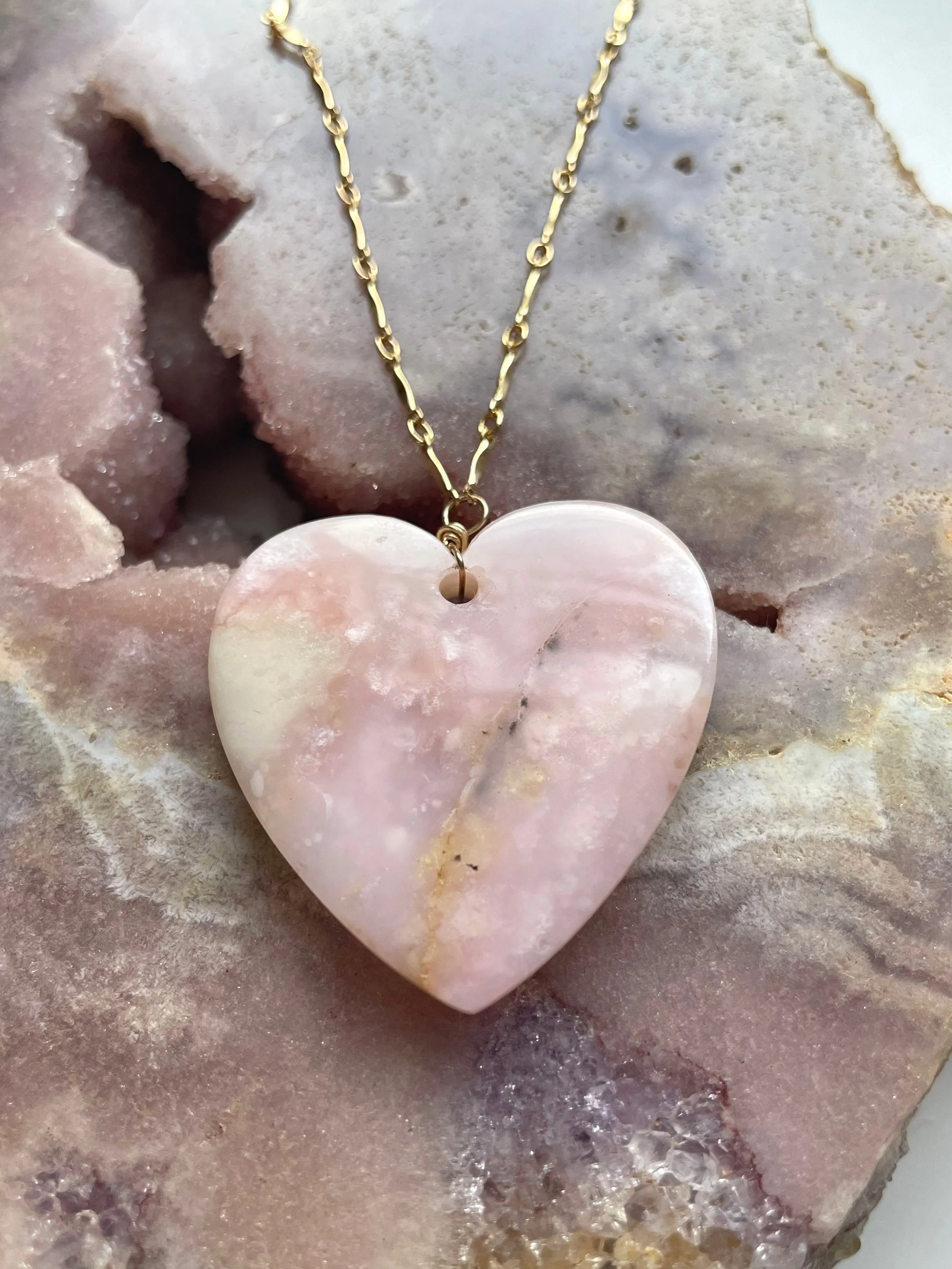 Pink opal heart pendant necklace