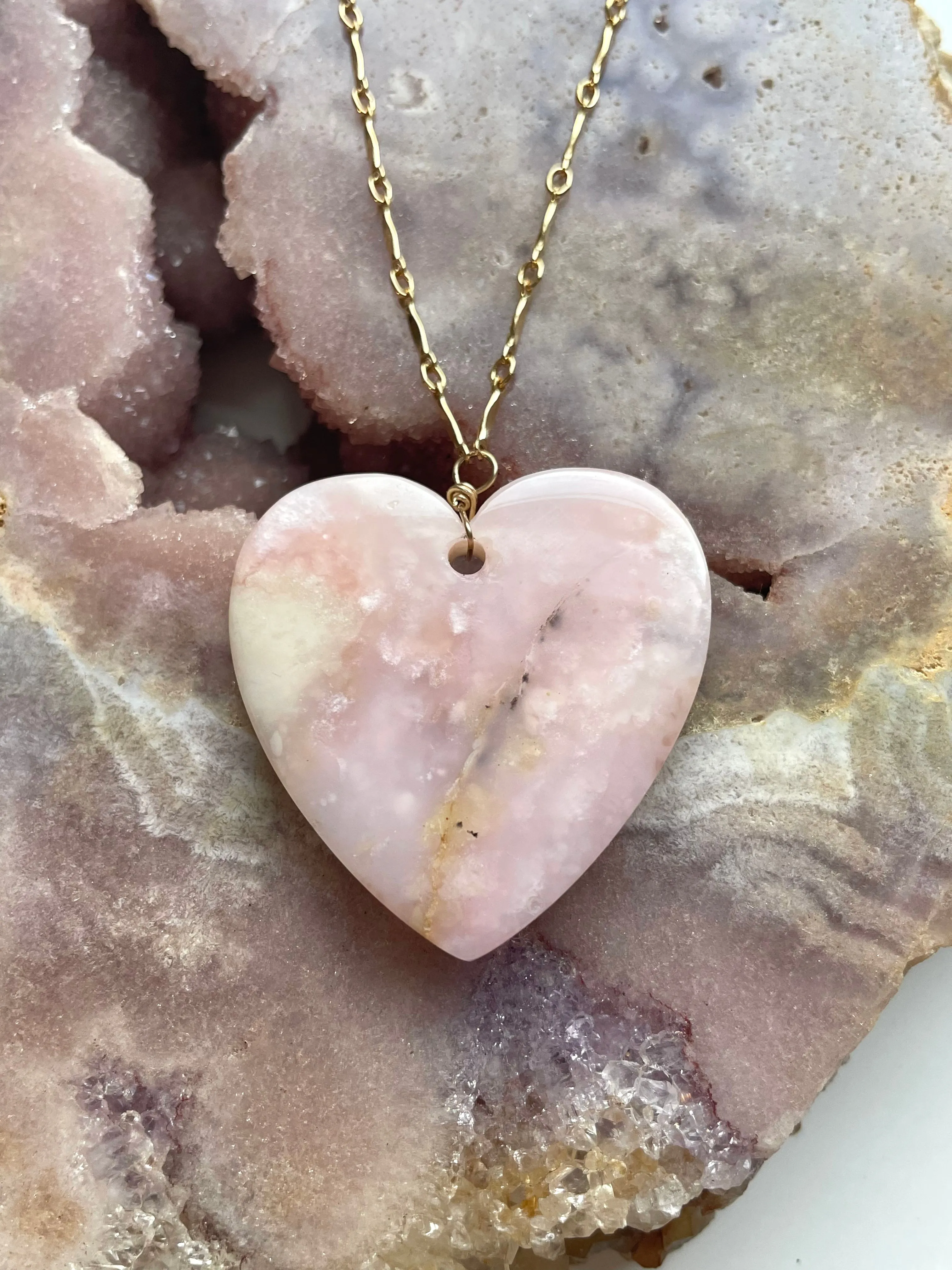 Pink opal heart pendant necklace