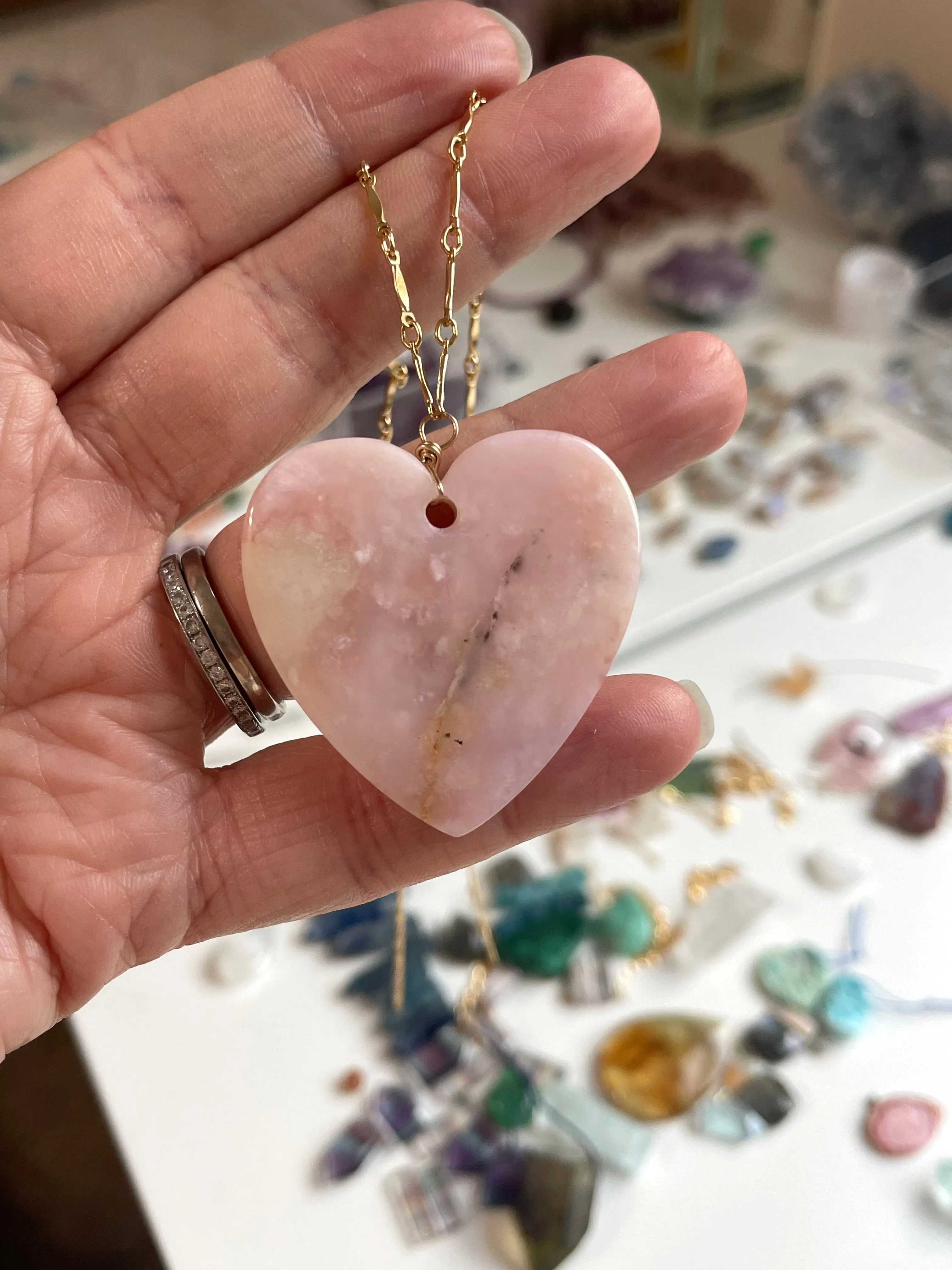 Pink opal heart pendant necklace