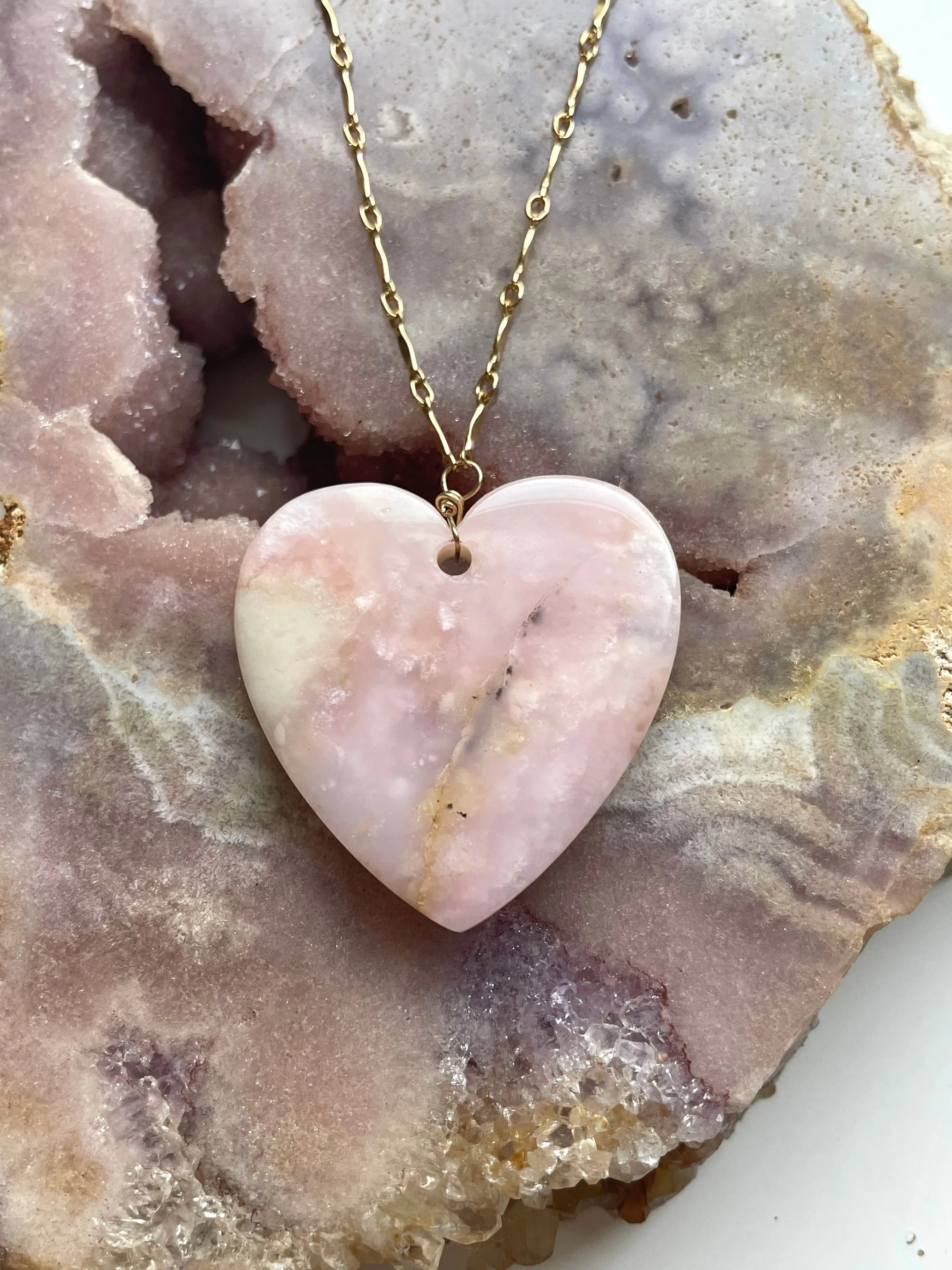 Pink opal heart pendant necklace