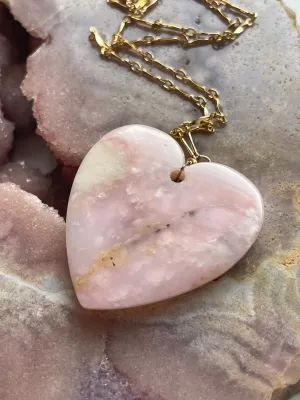 Pink opal heart pendant necklace