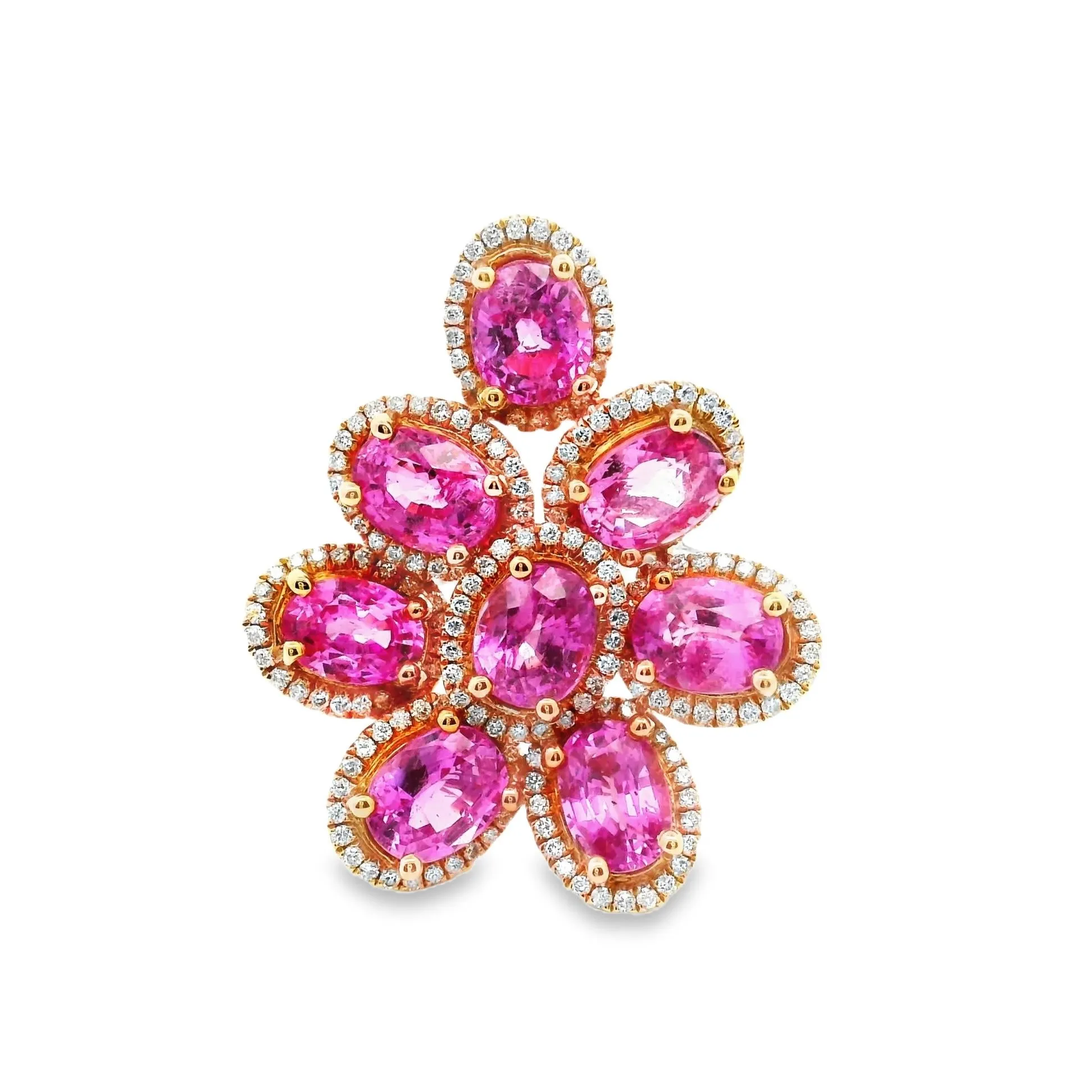 Pink Sapphire & Diamond 18k Gold Cluster Cocktail Ring