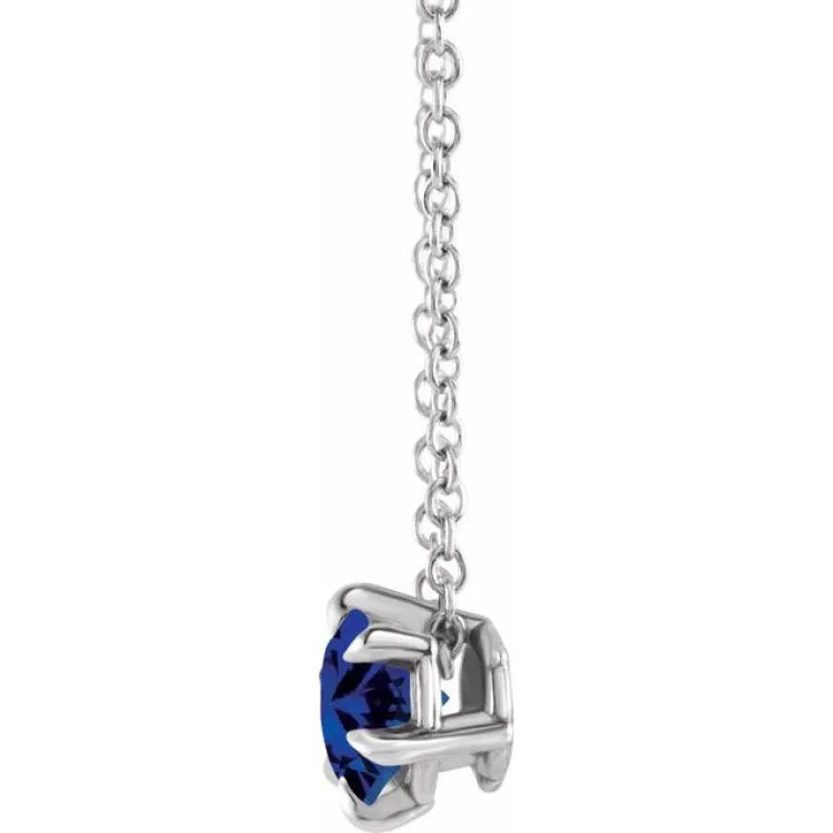 Platinum 4 mm Lab-Grown Blue Sapphire Solitaire 16-18" Necklace