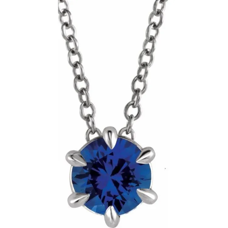 Platinum 6 mm Natural Blue Sapphire Solitaire 16-18" Necklace