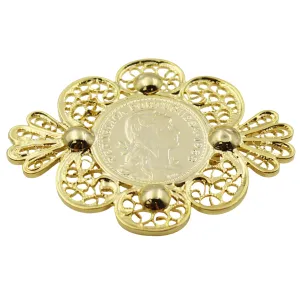 Portuguese Filigree Pin with Replica Gold Coin Design – Gold Color