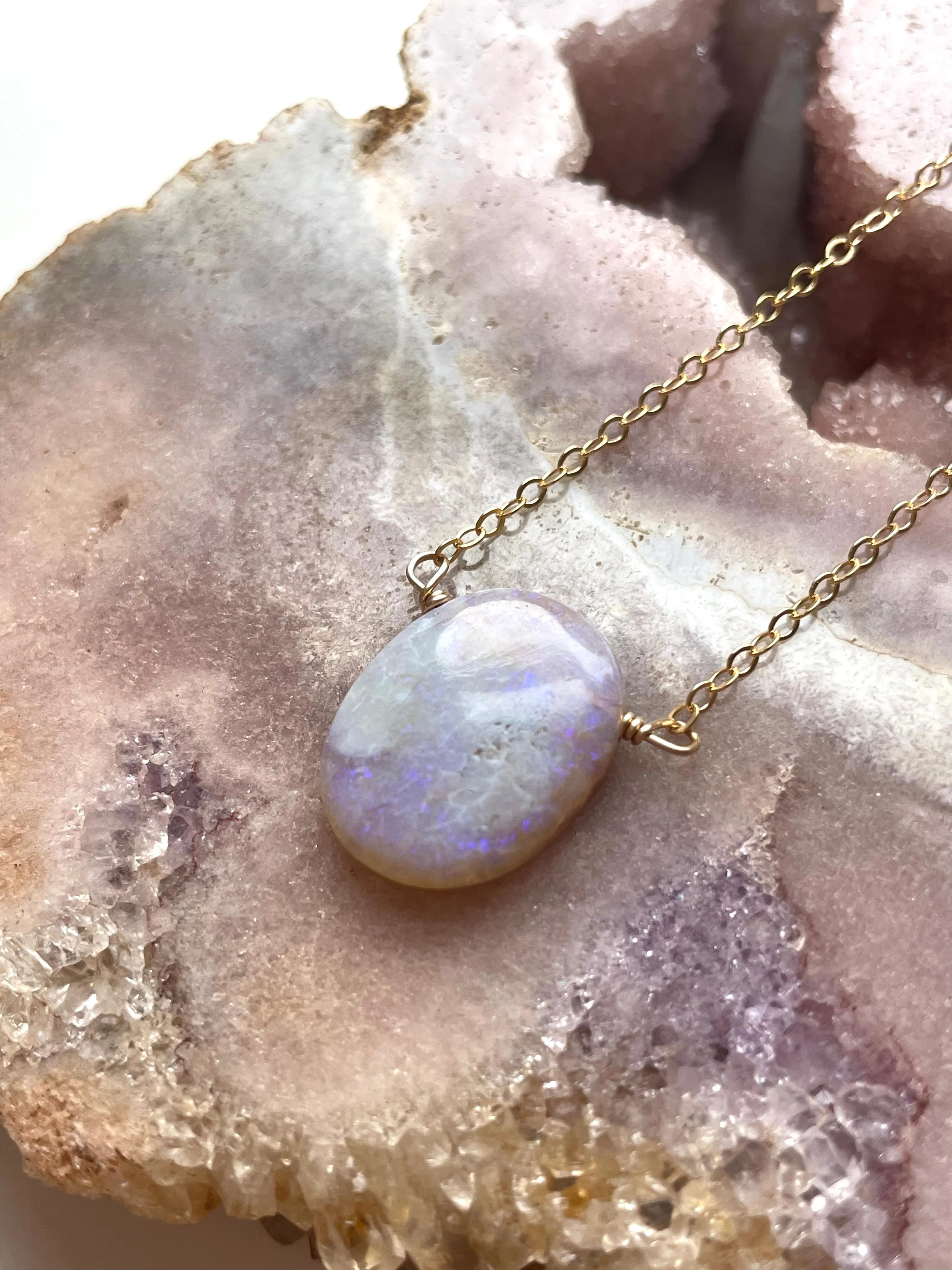 Purple Australian Opal Pendant Necklace Gold Filled