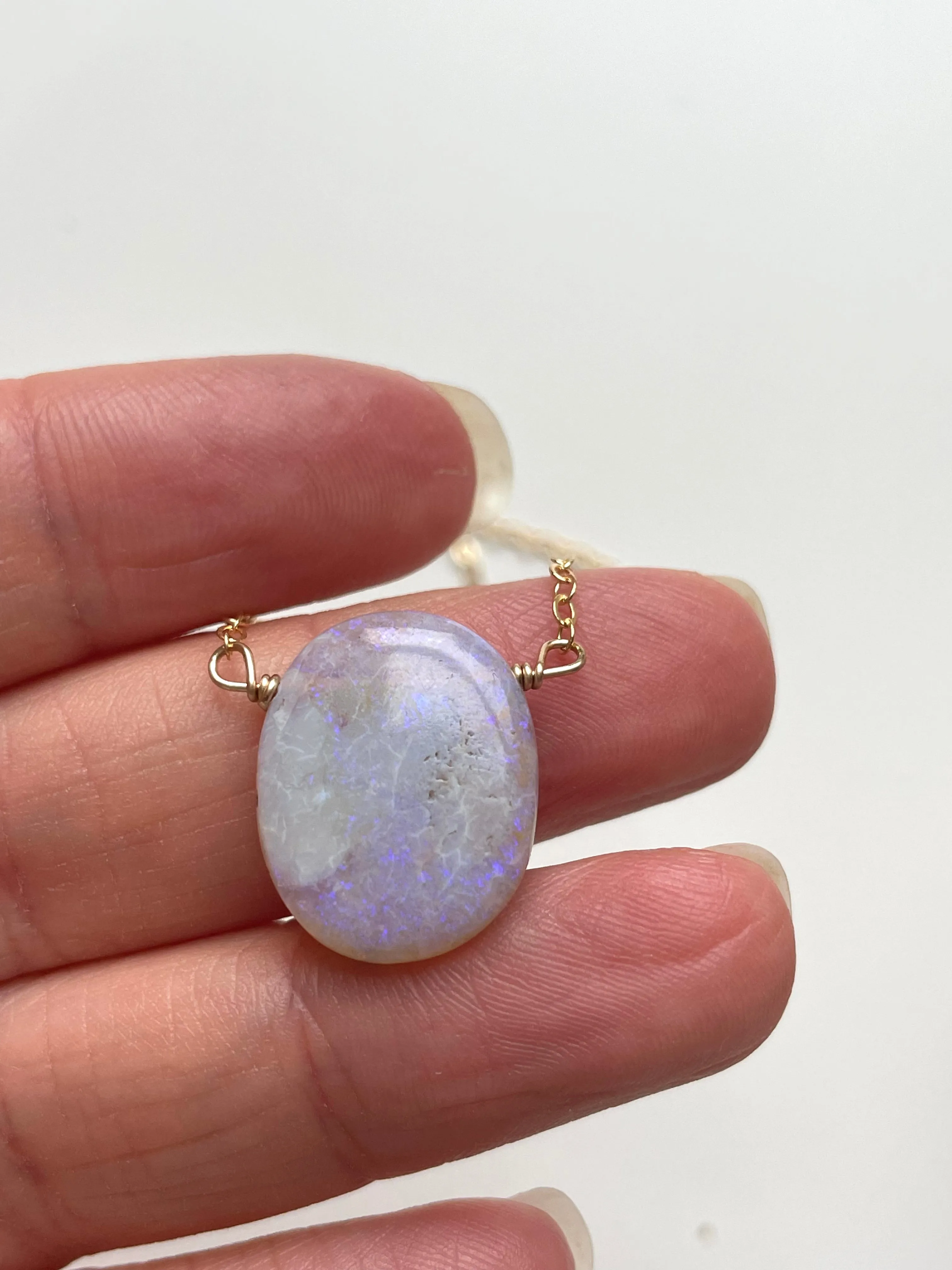 Purple Australian Opal Pendant Necklace Gold Filled