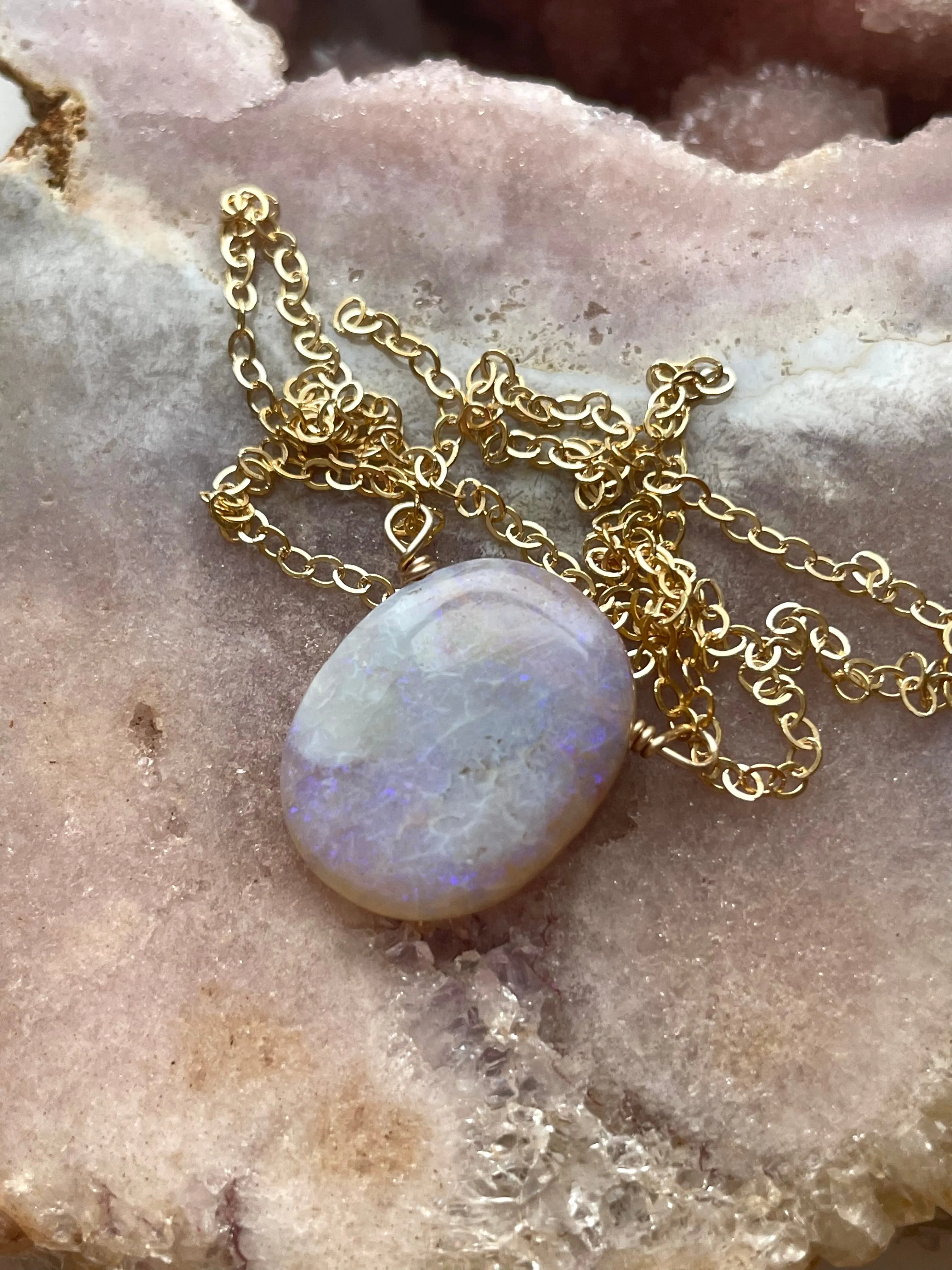 Purple Australian Opal Pendant Necklace Gold Filled