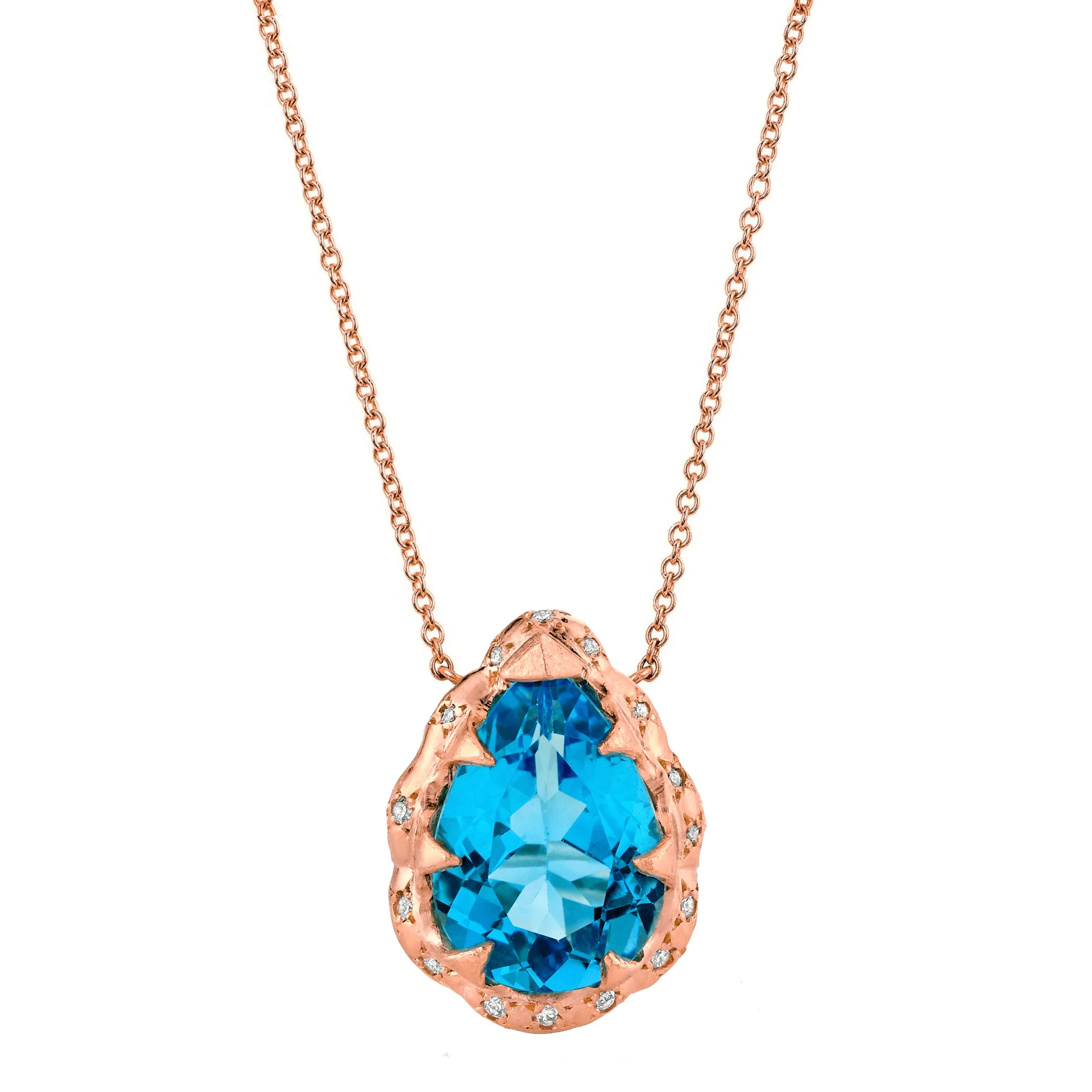 Queen Water Drop Blue Topaz Necklace with Sprinkled Diamonds