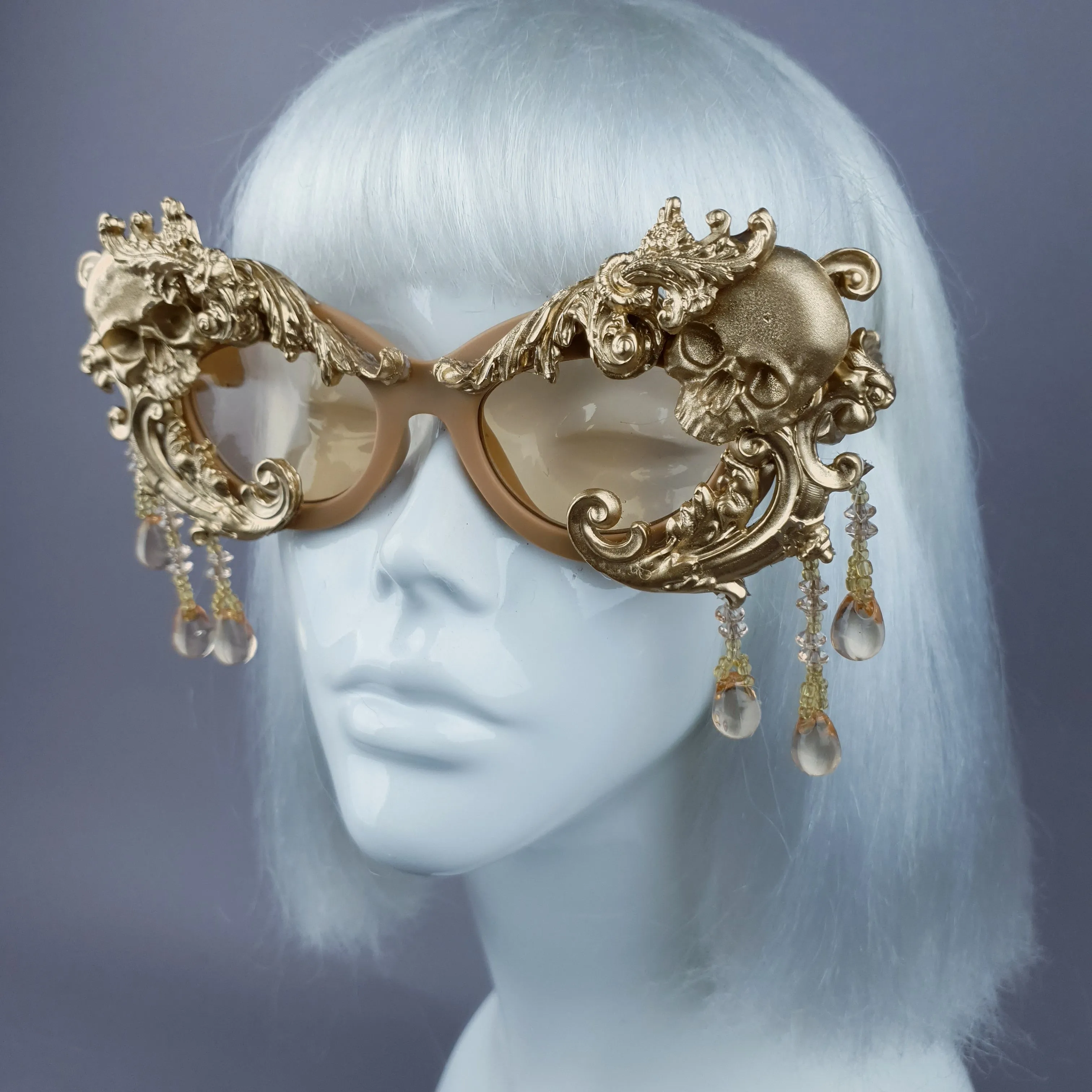 "D'or" Gold Skull & Filigree, Beading Catseye Sunglasses