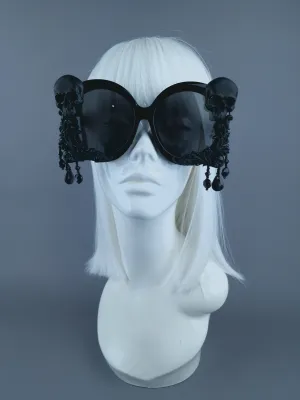 "Keres" Black Skull, Filigree & Beading Oversized Sunglasses