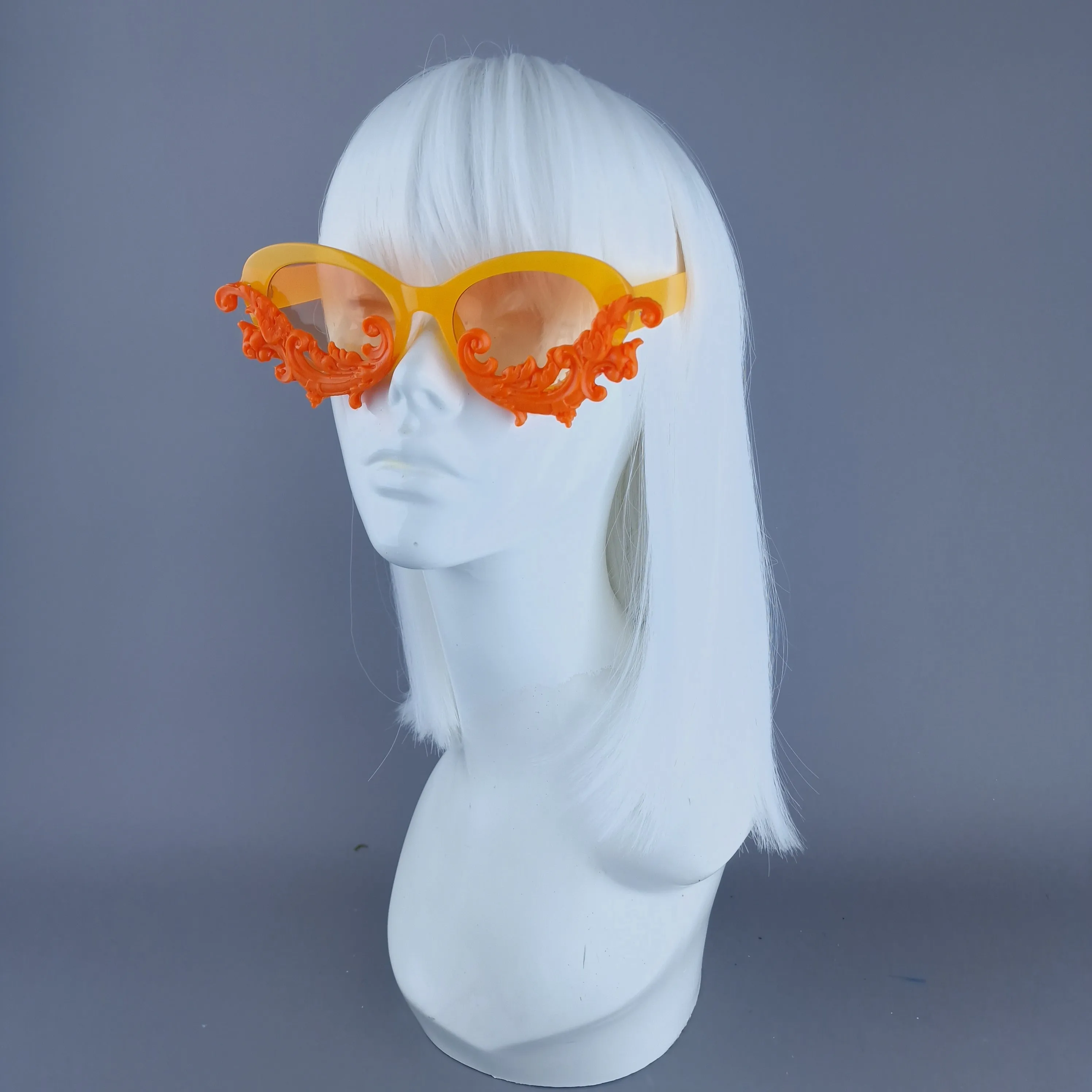 "Mara" Cat Eye Filigree Sunglasses - Orange with Orange Lenses