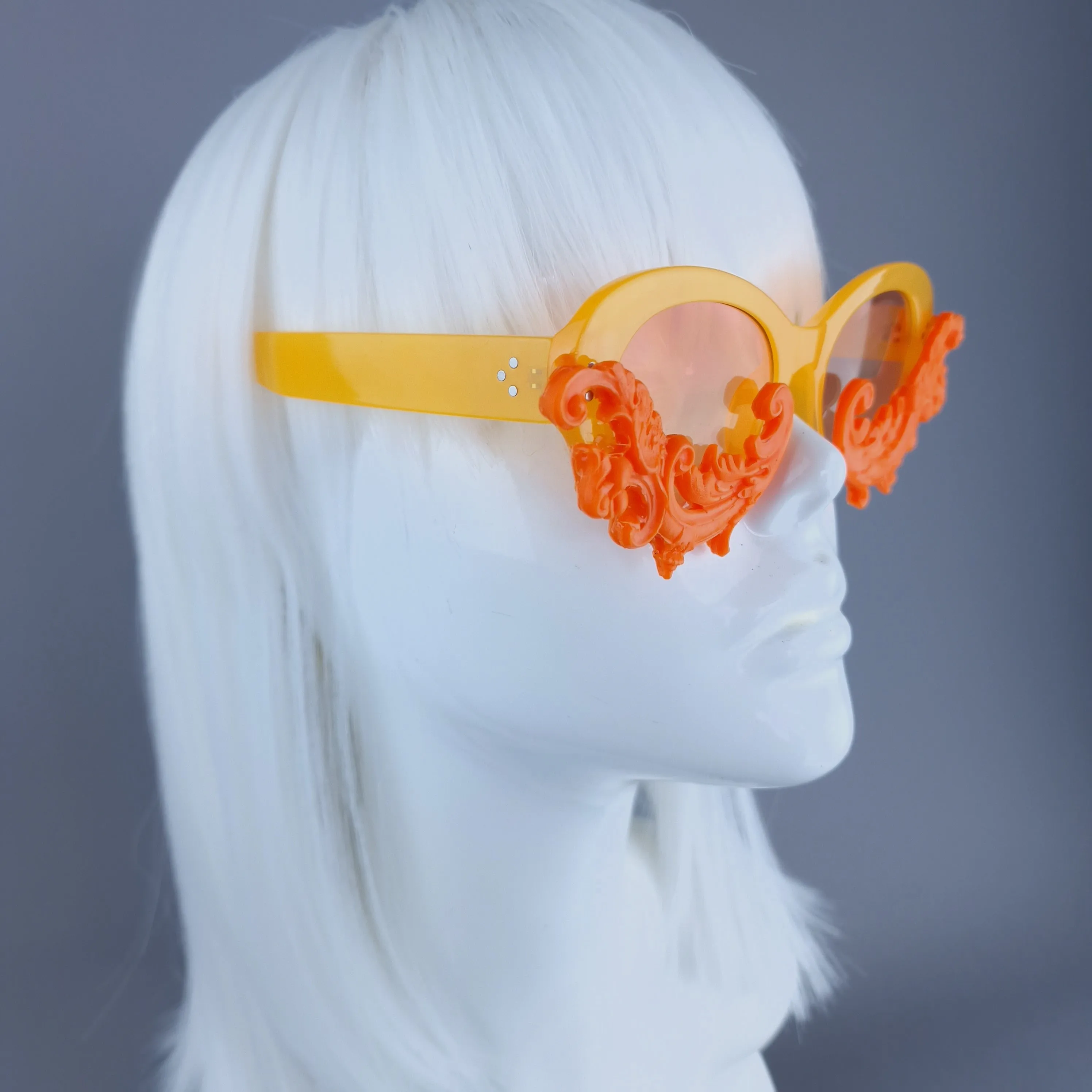 "Mara" Cat Eye Filigree Sunglasses - Orange with Orange Lenses