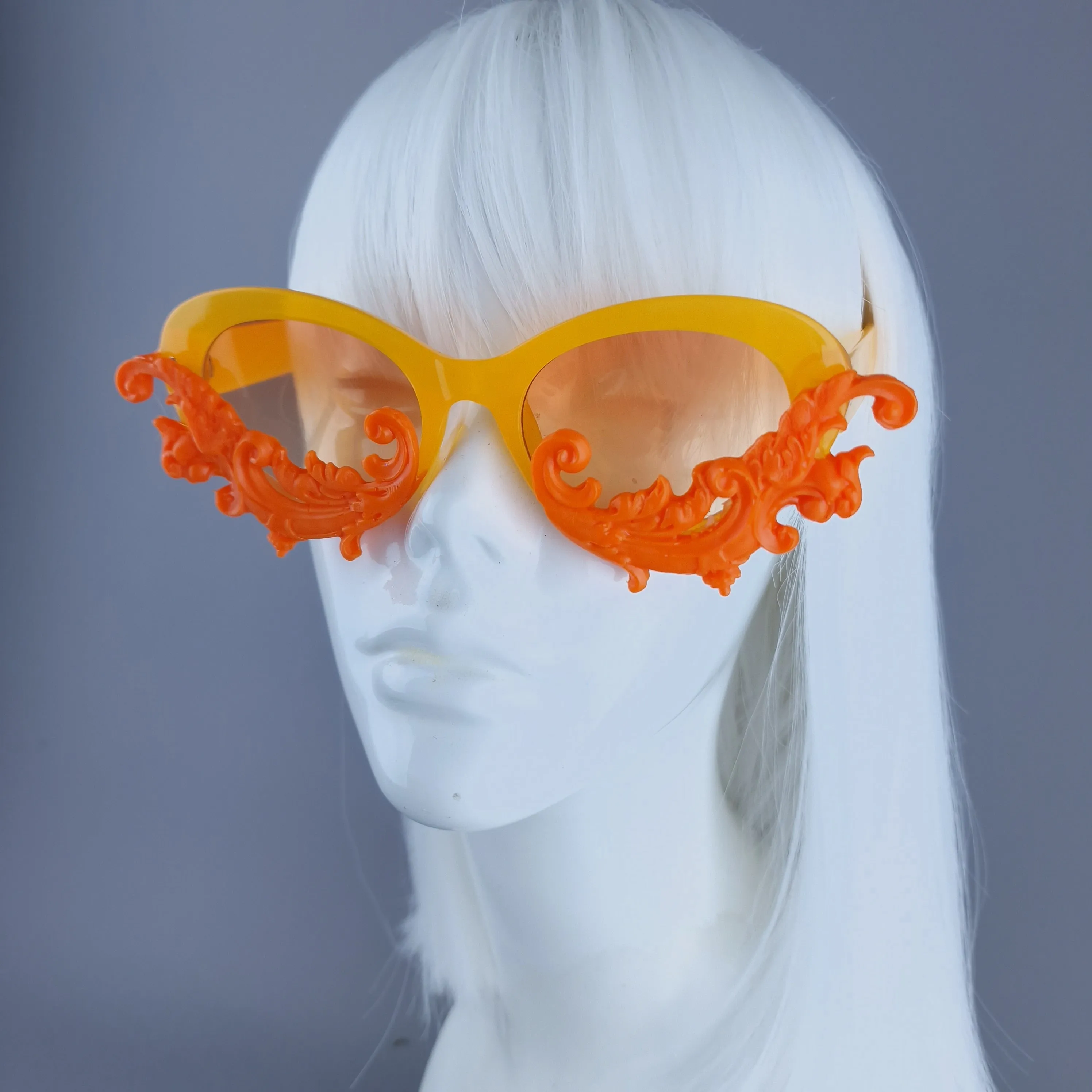 "Mara" Cat Eye Filigree Sunglasses - Orange with Orange Lenses