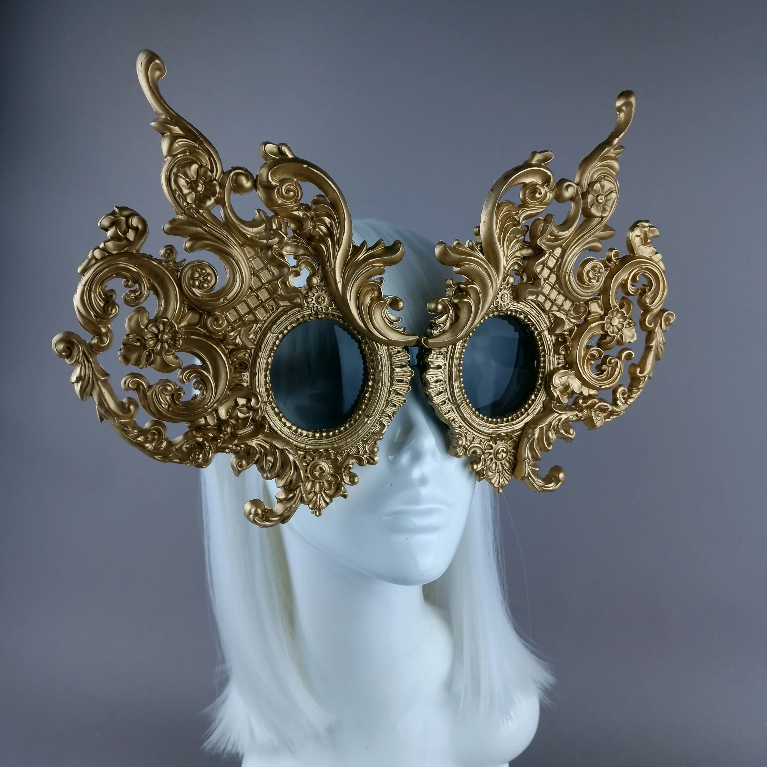 "Mōlina" Enormous OTT Gold Filigree Sunglasses Mask