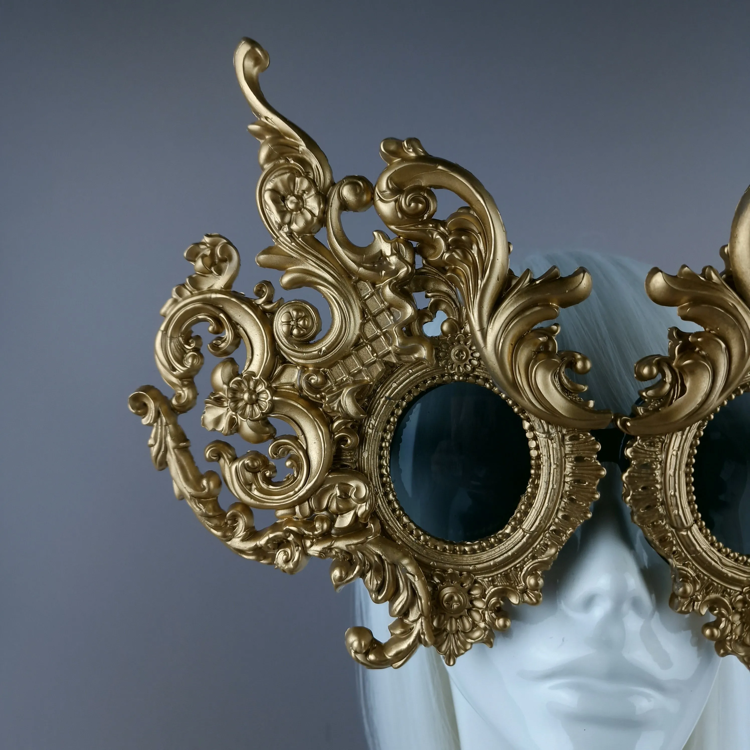 "Mōlina" Enormous OTT Gold Filigree Sunglasses Mask