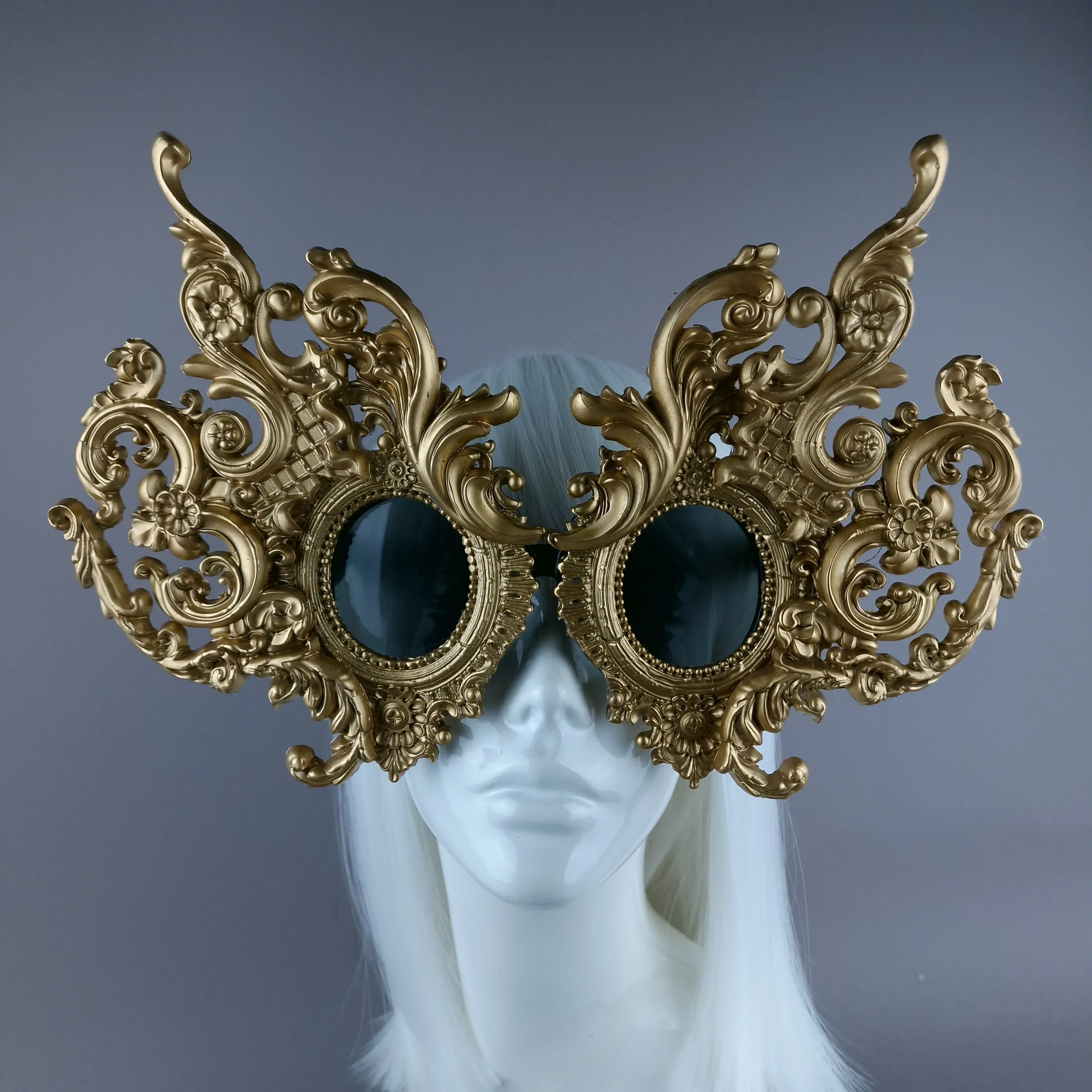 "Mōlina" Enormous OTT Gold Filigree Sunglasses Mask