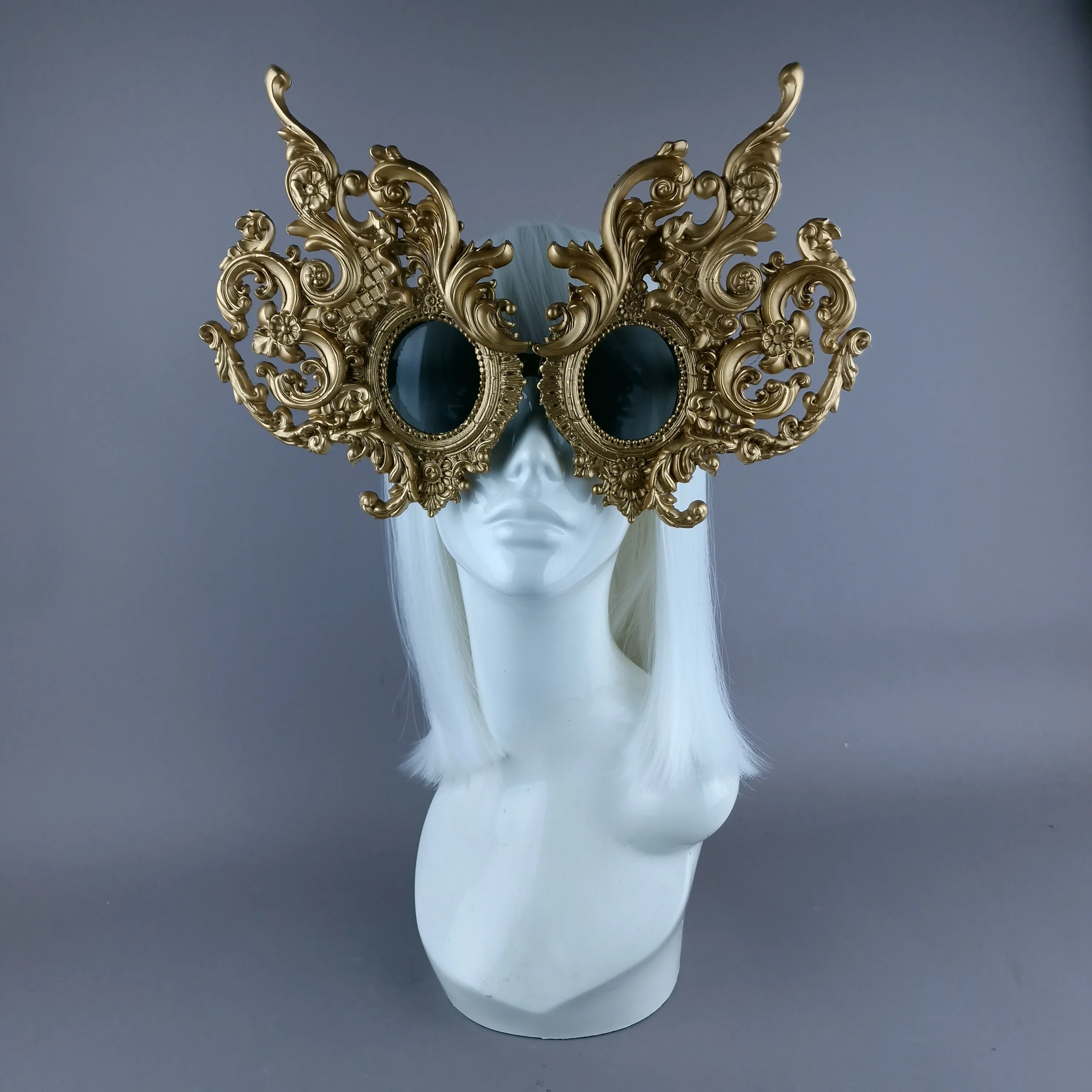 "Mōlina" Enormous OTT Gold Filigree Sunglasses Mask