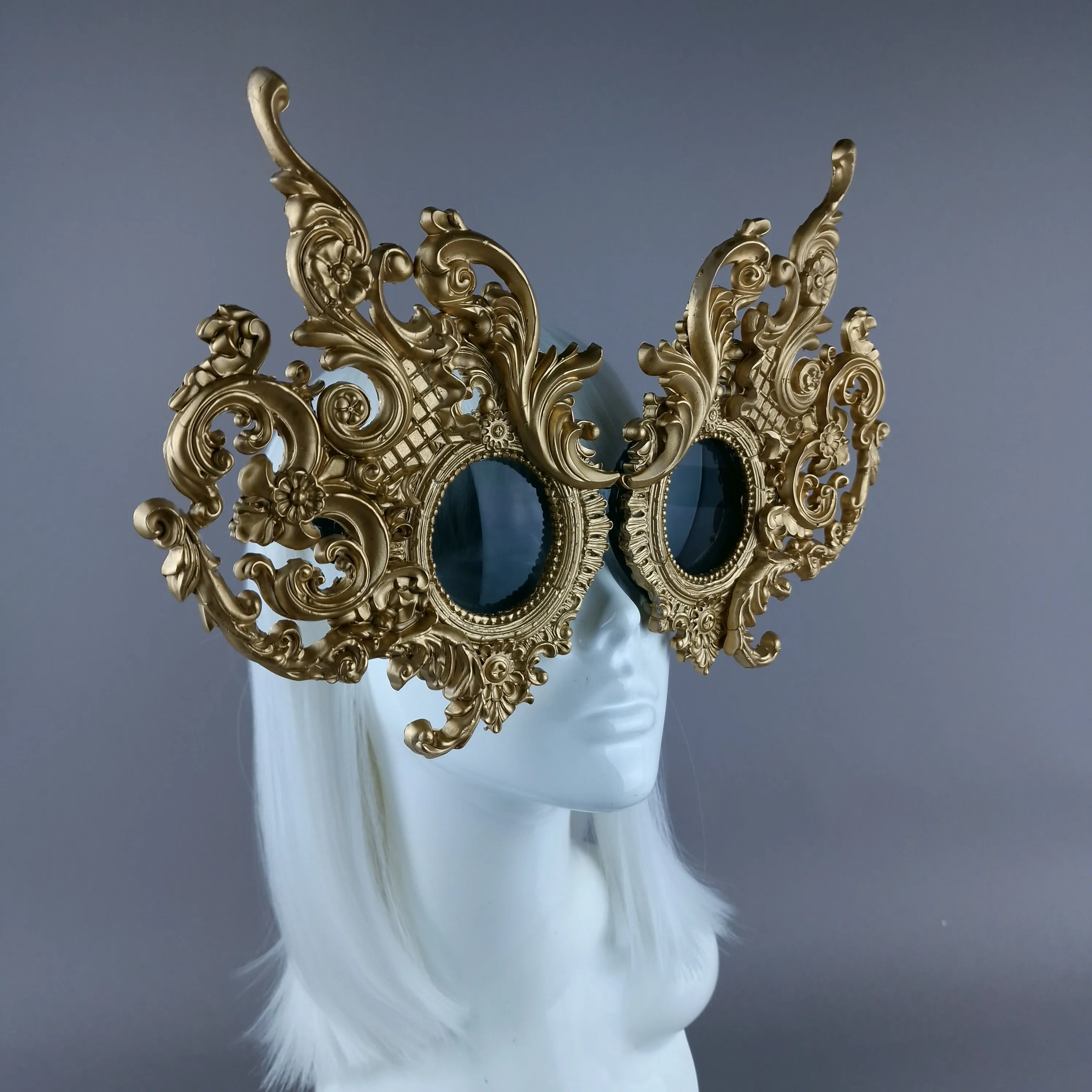 "Mōlina" Enormous OTT Gold Filigree Sunglasses Mask