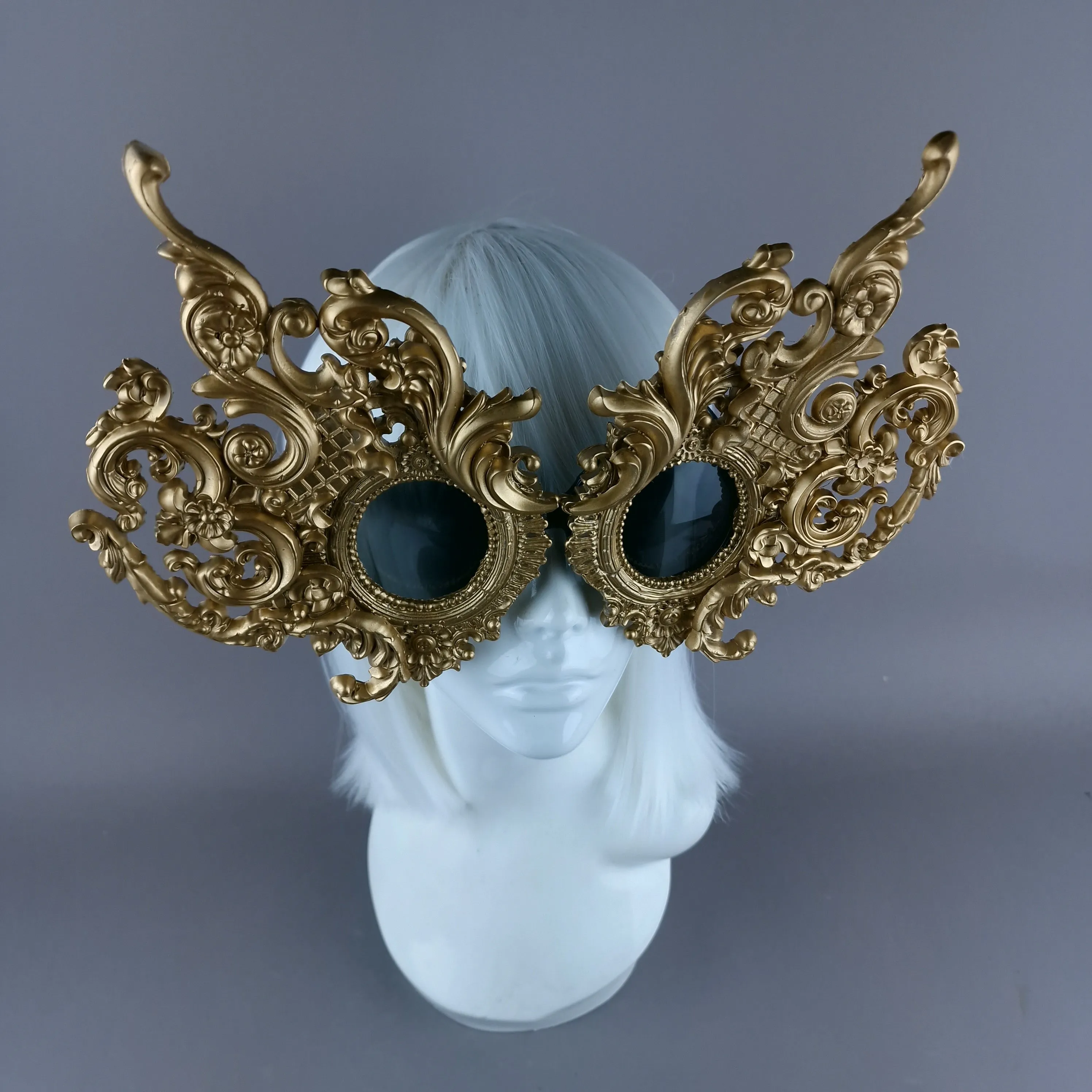 "Mōlina" Enormous OTT Gold Filigree Sunglasses Mask