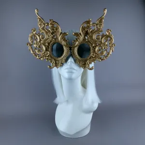 "Mōlina" Enormous OTT Gold Filigree Sunglasses Mask