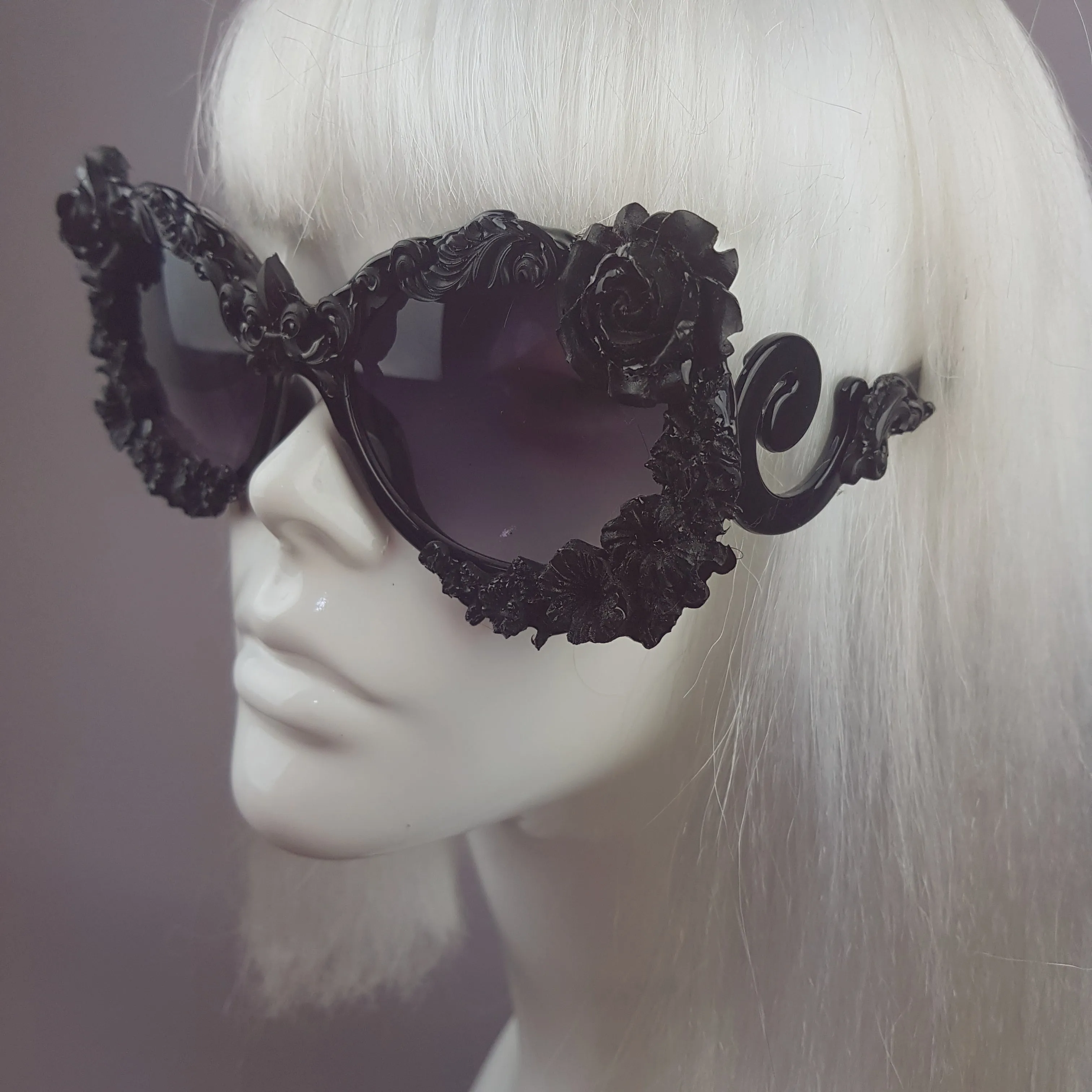 "Noonwraith" Black Rose Filigree Sunglasses